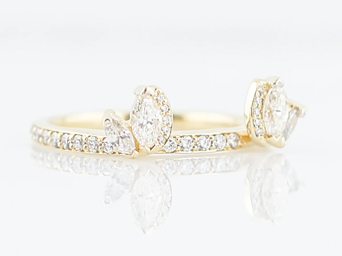 Wedding Band Modern .79 Marquis & Round Brilliant Cut Diamonds in 18k Yellow Gold - Image 3