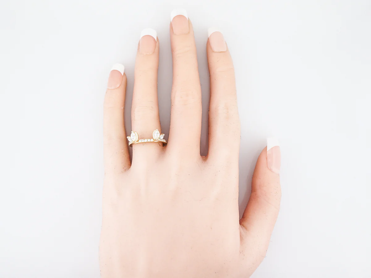 Wedding Band Modern .79 Marquis & Round Brilliant Cut Diamonds in 18k Yellow Gold - Image 6