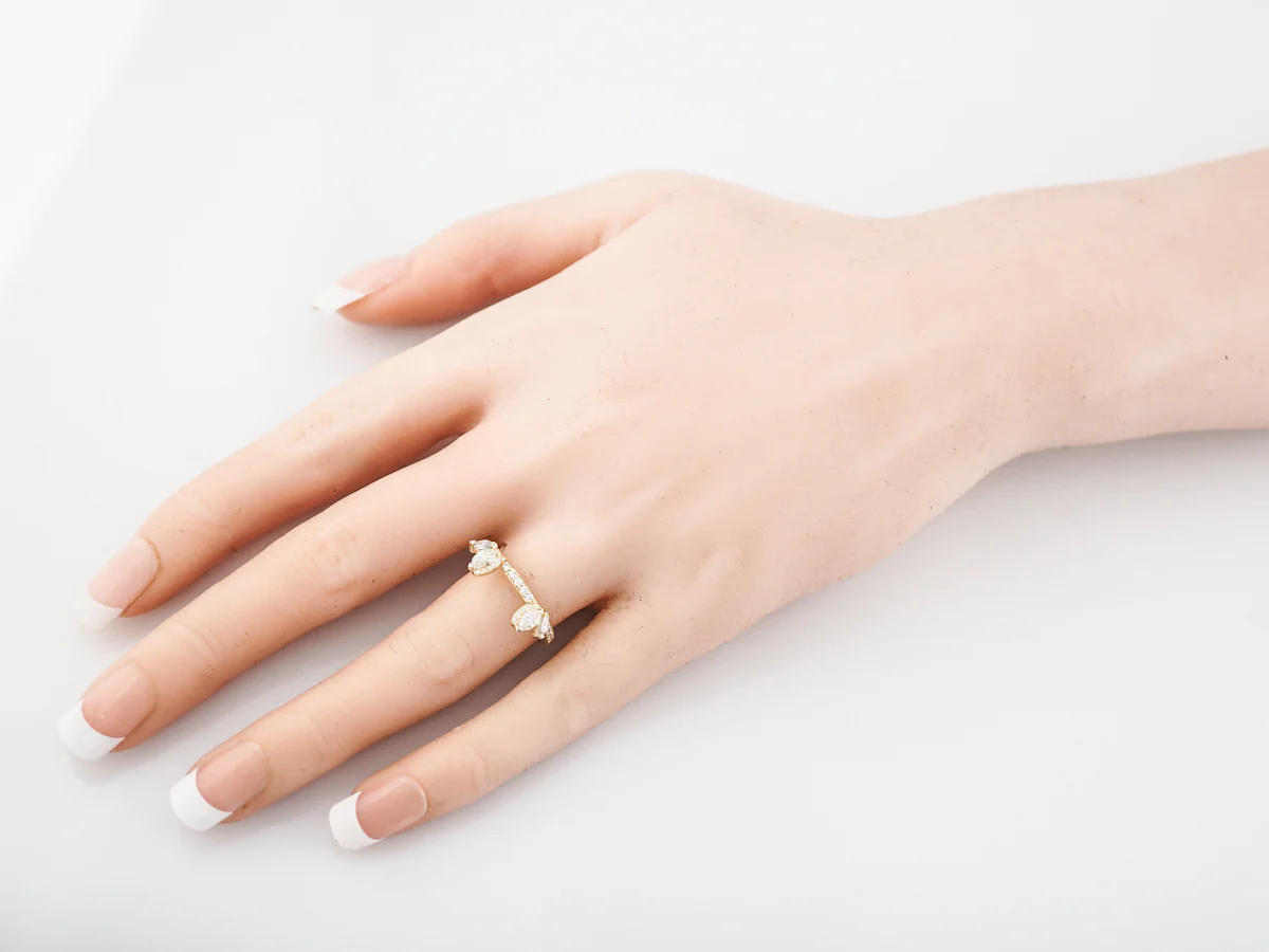 Wedding Band Modern .79 Marquis & Round Brilliant Cut Diamonds in 18k Yellow Gold - Image 7