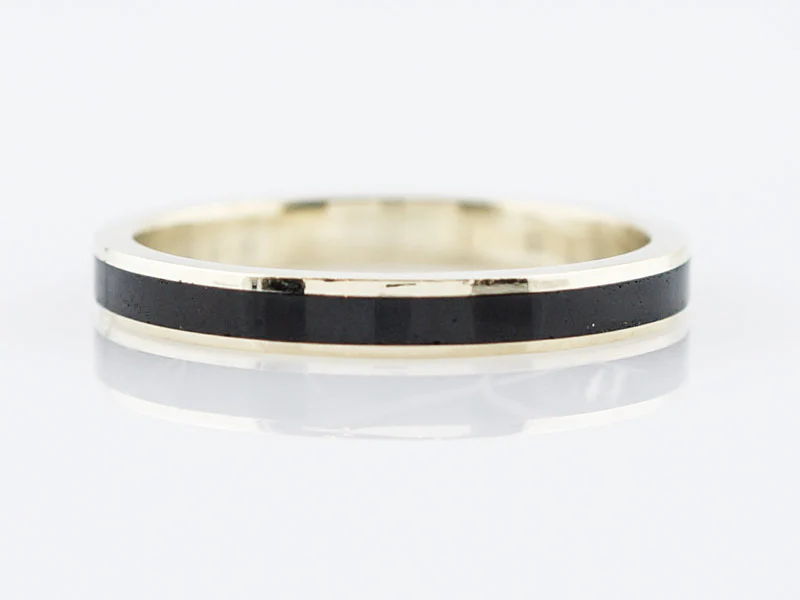 Wedding Band Modern Black Enamel & 14k Yellow Gold