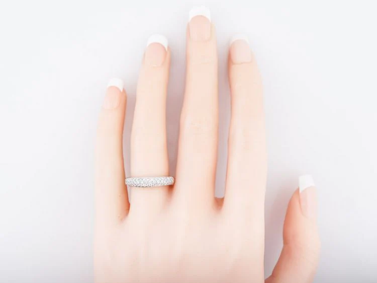 Wedding Band Modern Pave .37 Round Brilliant Cut Diamonds in 14k White Gold - Image 6