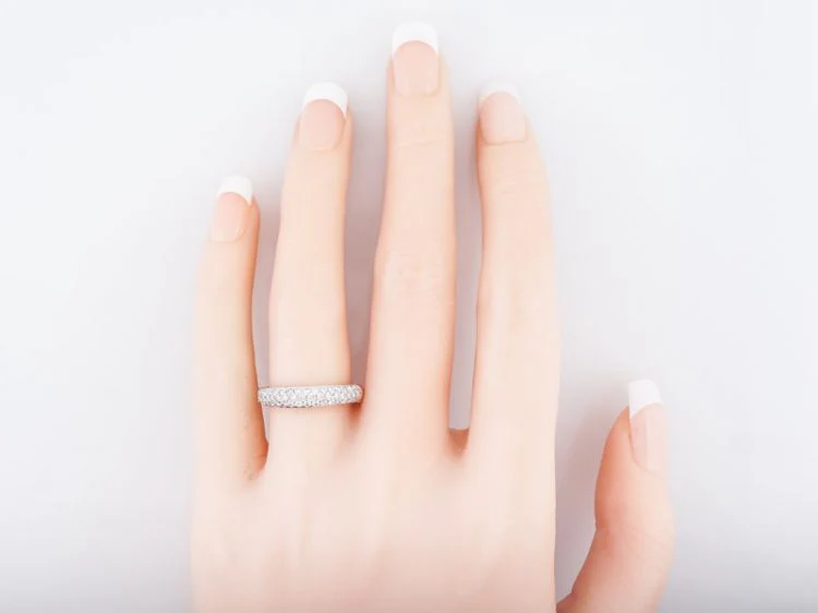 Wedding Band Modern Pave .37 Round Brilliant Cut Diamonds in 14k White Gold - Image 7