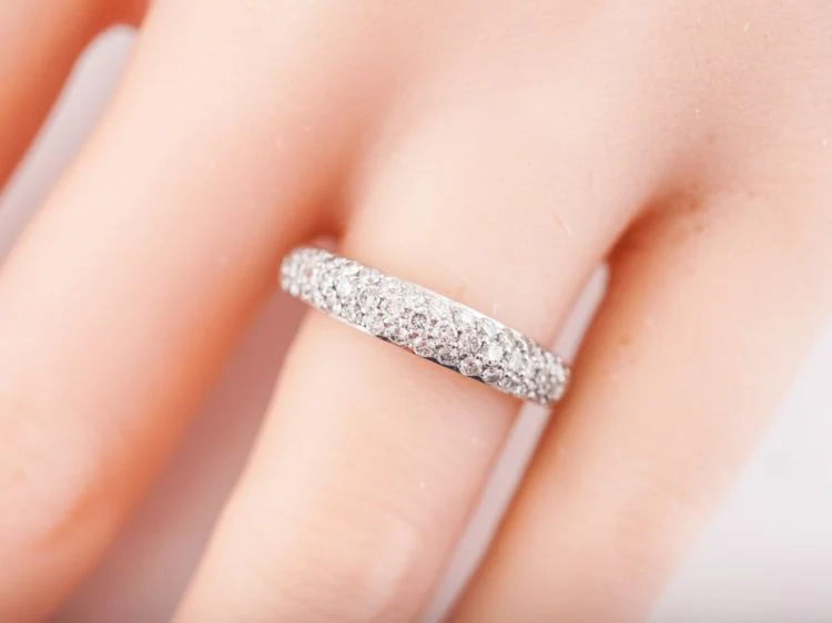Wedding Band Modern Pave .37 Round Brilliant Cut Diamonds in 14k White Gold - Image 8