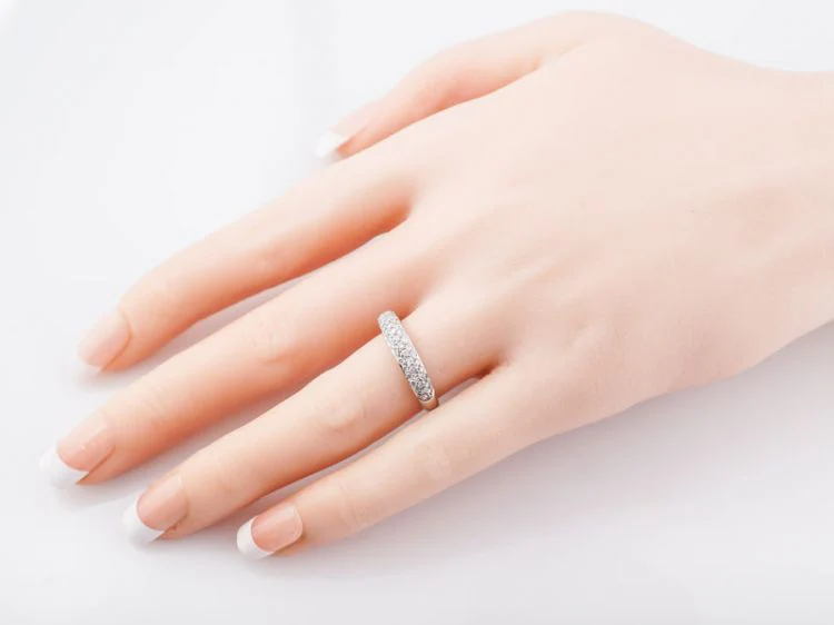 Wedding Band Modern Pave .37 Round Brilliant Cut Diamonds in 14k White Gold - Image 9