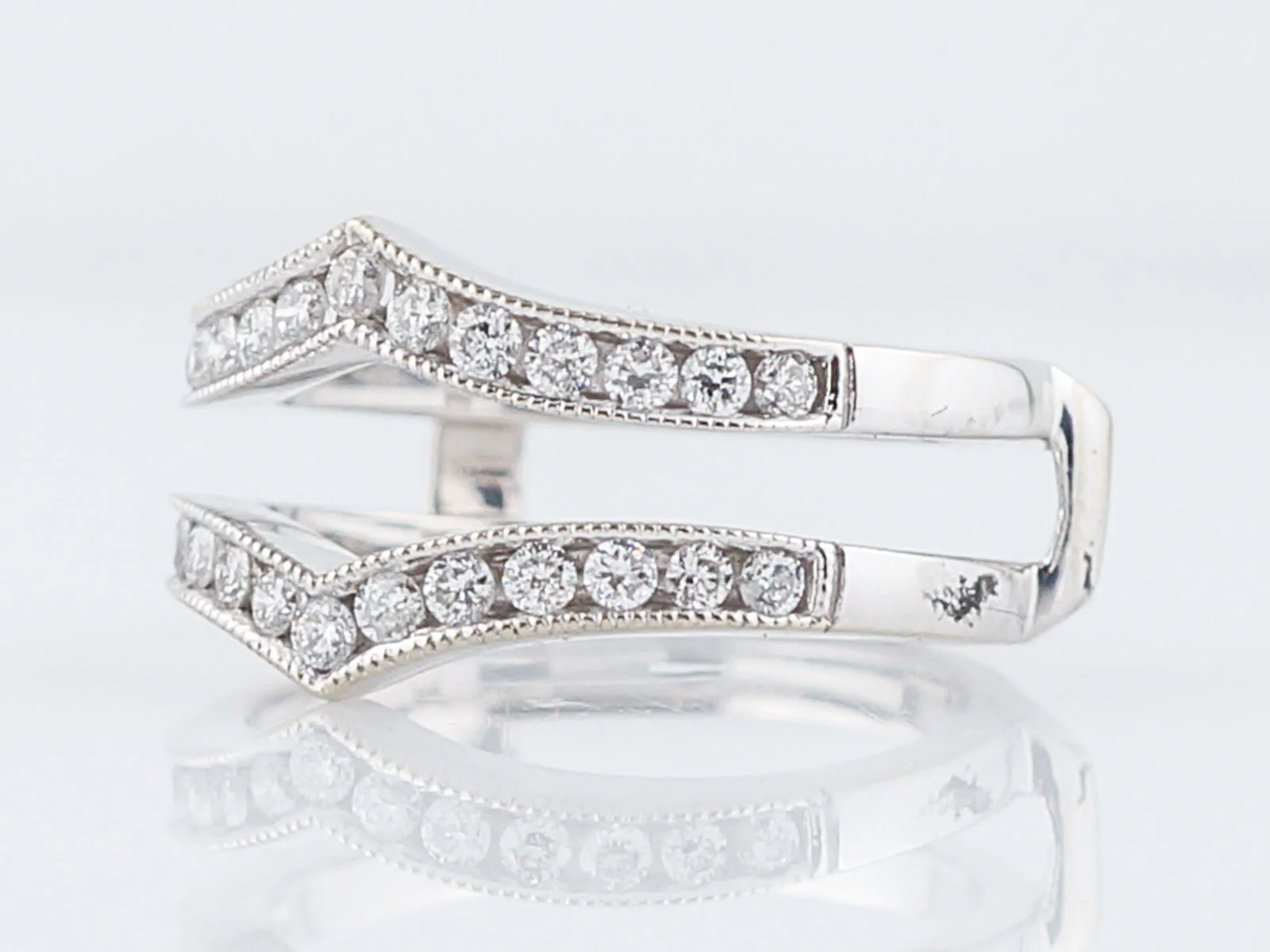 Wedding Band Ring Guard Modern .78 Round Brilliant Cut Diamonds in 14k White Gold - Image 2
