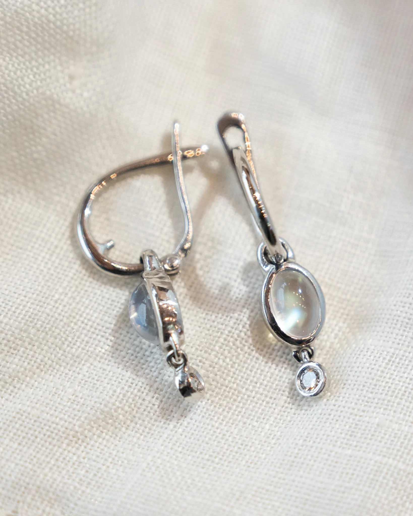 Wendy Walker Moonstone & Diamond Earrings in Platinum - Image 4