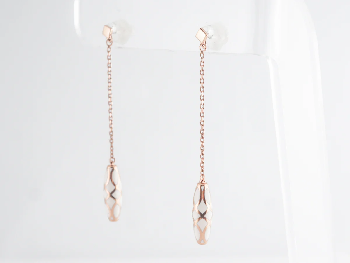 White Enamel Drop Earrings in 14k Yellow Gold - Image 2