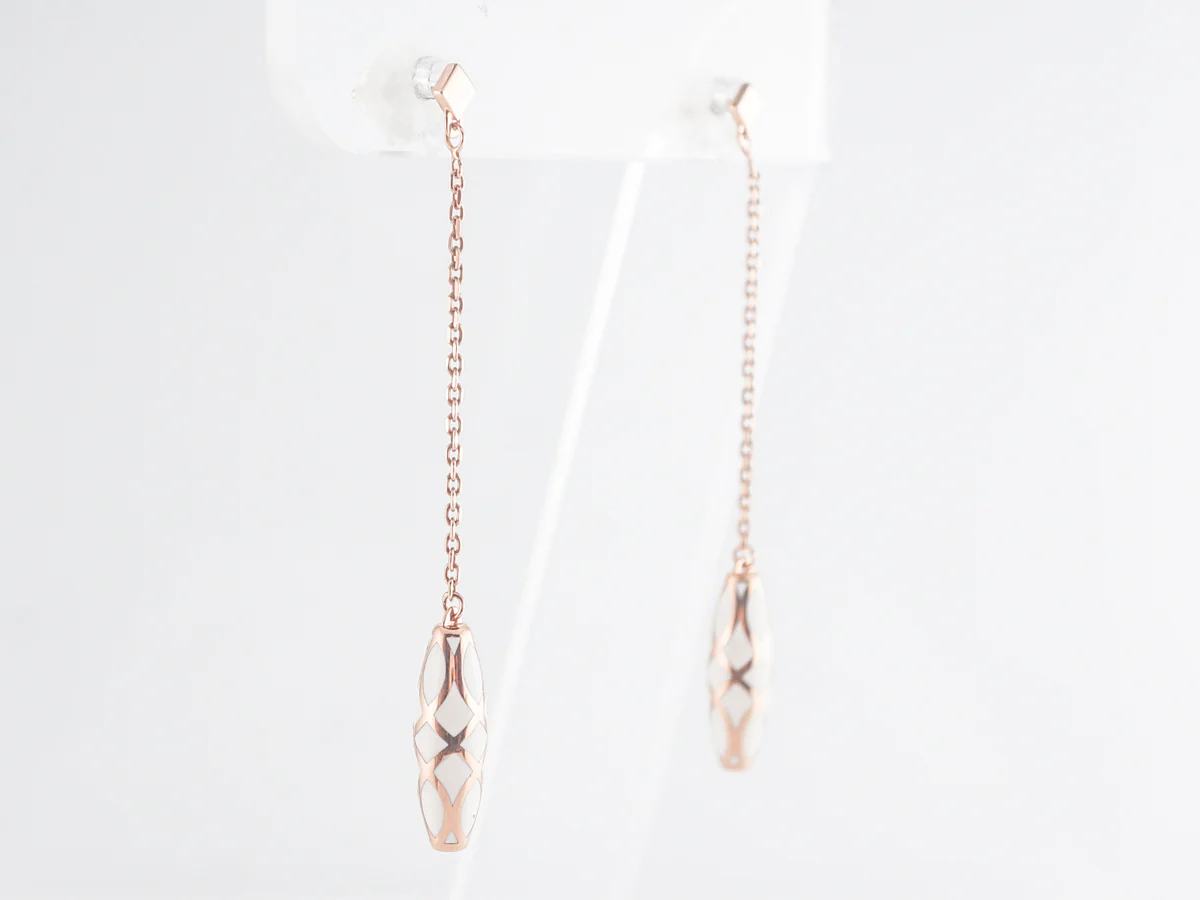White Enamel Drop Earrings in 14k Yellow Gold - Image 3