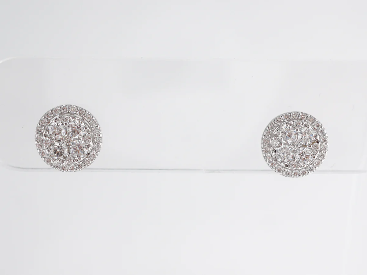 White Gold Cluster Earrings w/ Diamonds - Image 3