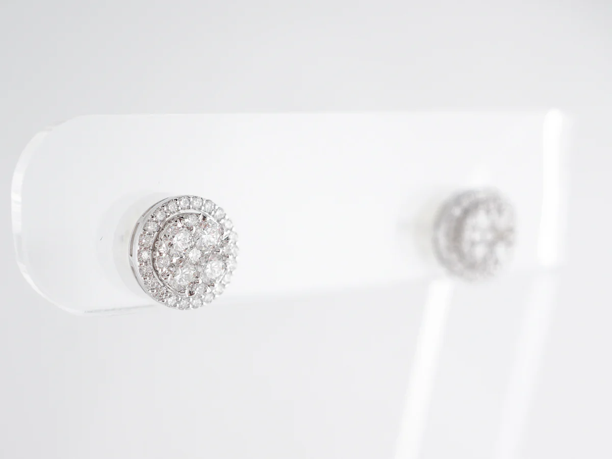 White Gold Cluster Earrings w/ Diamonds - Image 5