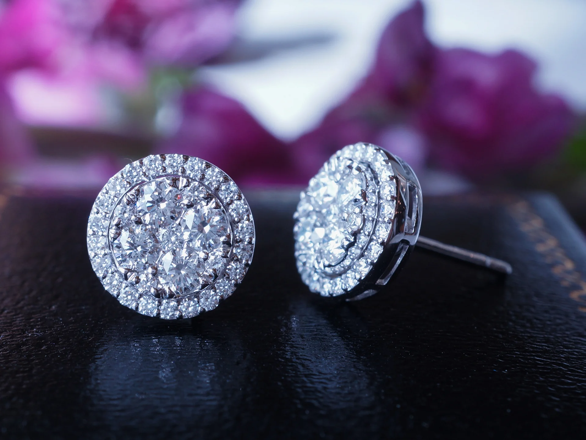 White Gold Cluster Earrings w/ Diamonds - Image 6