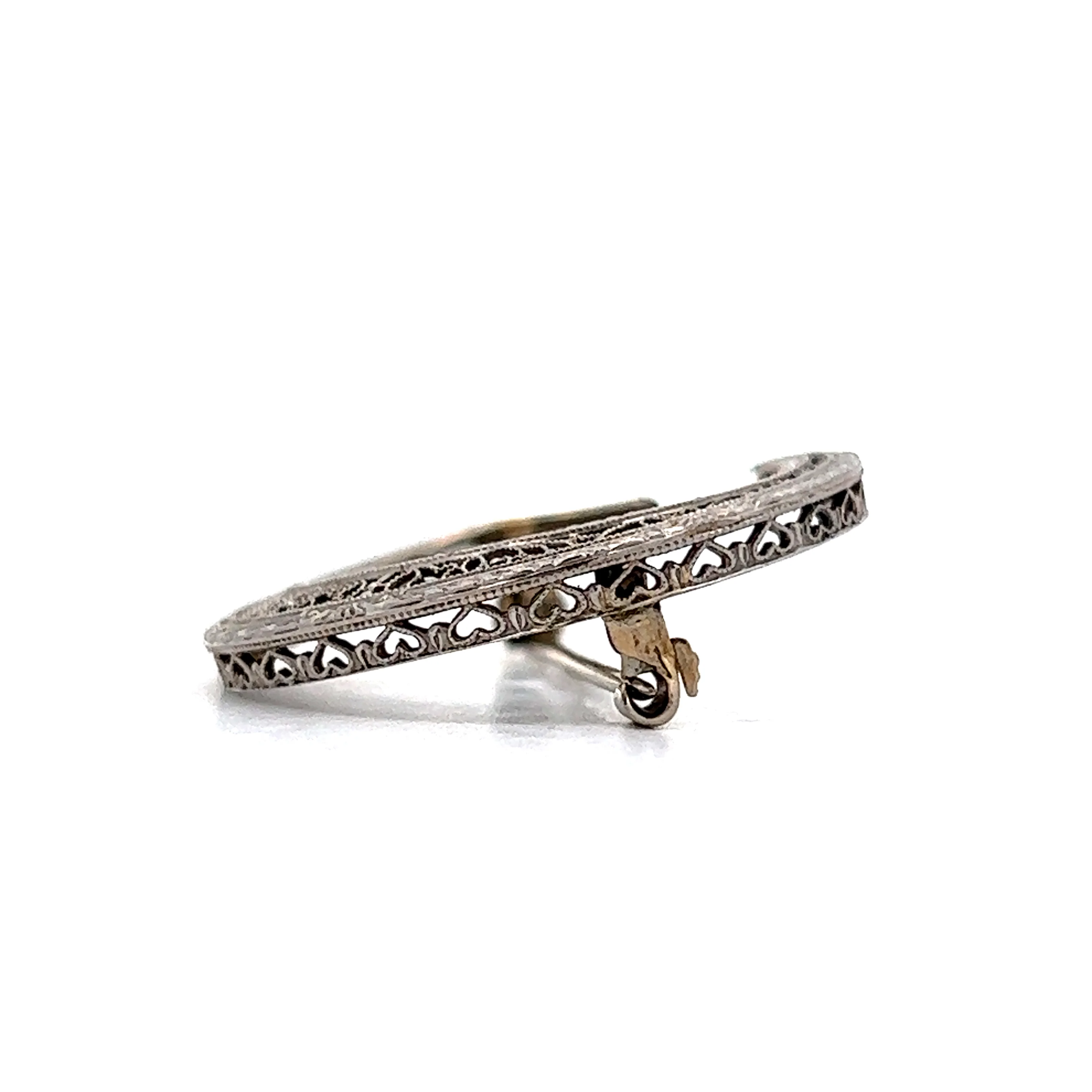 Antique Art Deco Filigree Brooch in 14k White Gold - Image 3