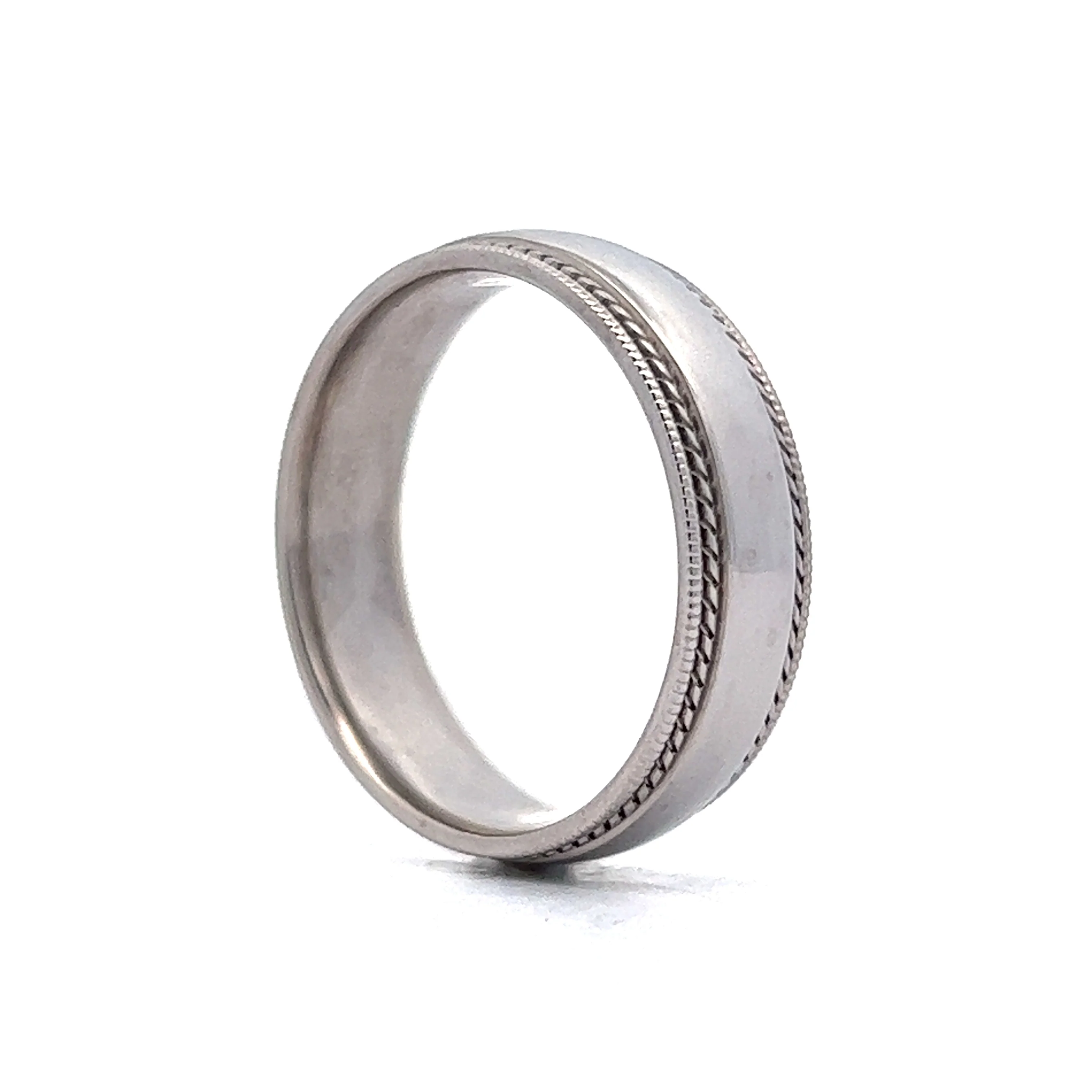 Men's Milgrain 6mm Wedding Band in 14k White Gold - Image 5