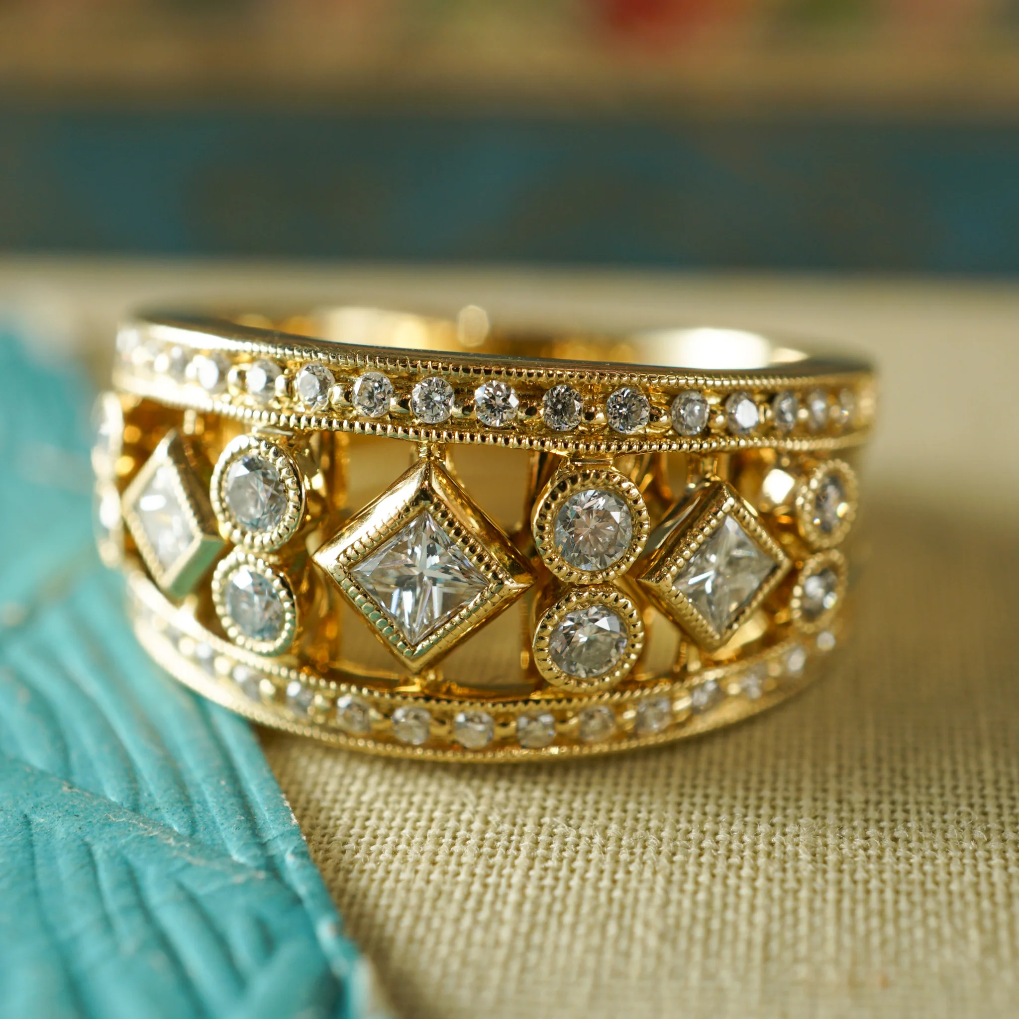 Wide .57 Diamond Cocktail Ring 18k Yellow Gold - Image 5