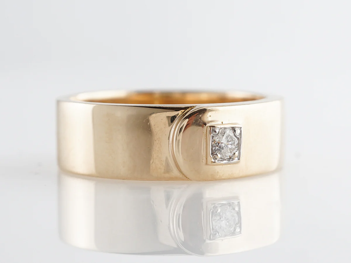 Wide Belt Ring w/ Diamond in 14k Yellow Gold