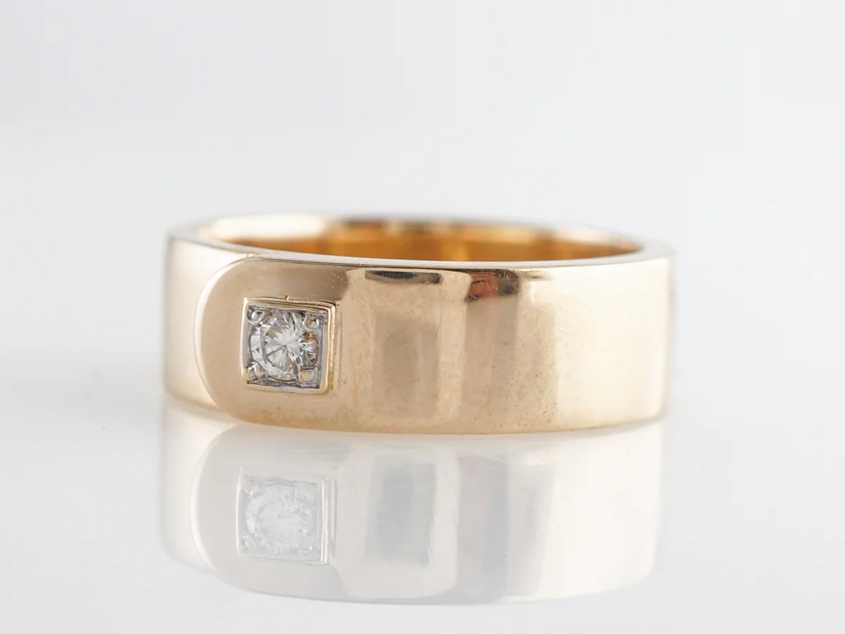 Wide Belt Ring w/ Diamond in 14k Yellow Gold - Image 2