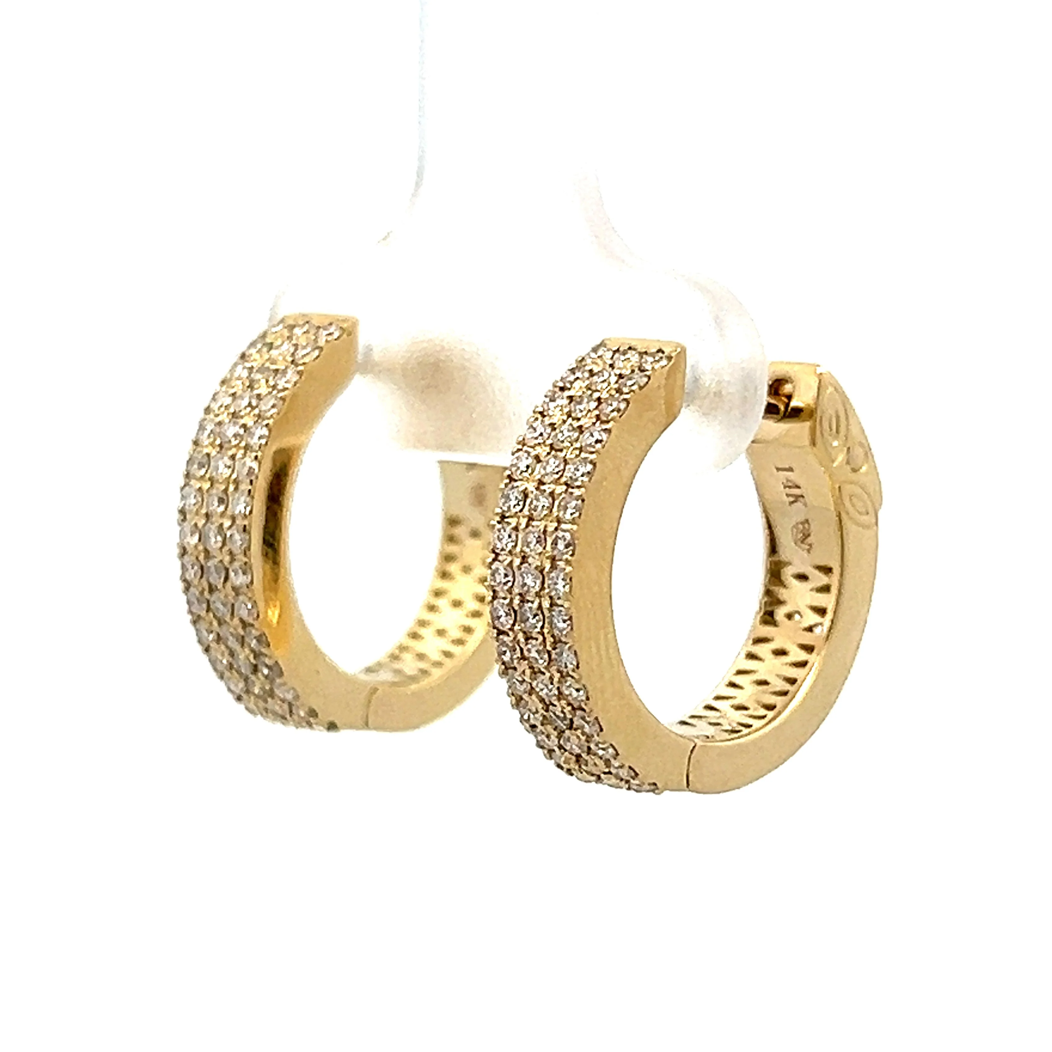 Wide Huggie Hoop Diamond Earrings in 14k Yellow Gold - Image 2