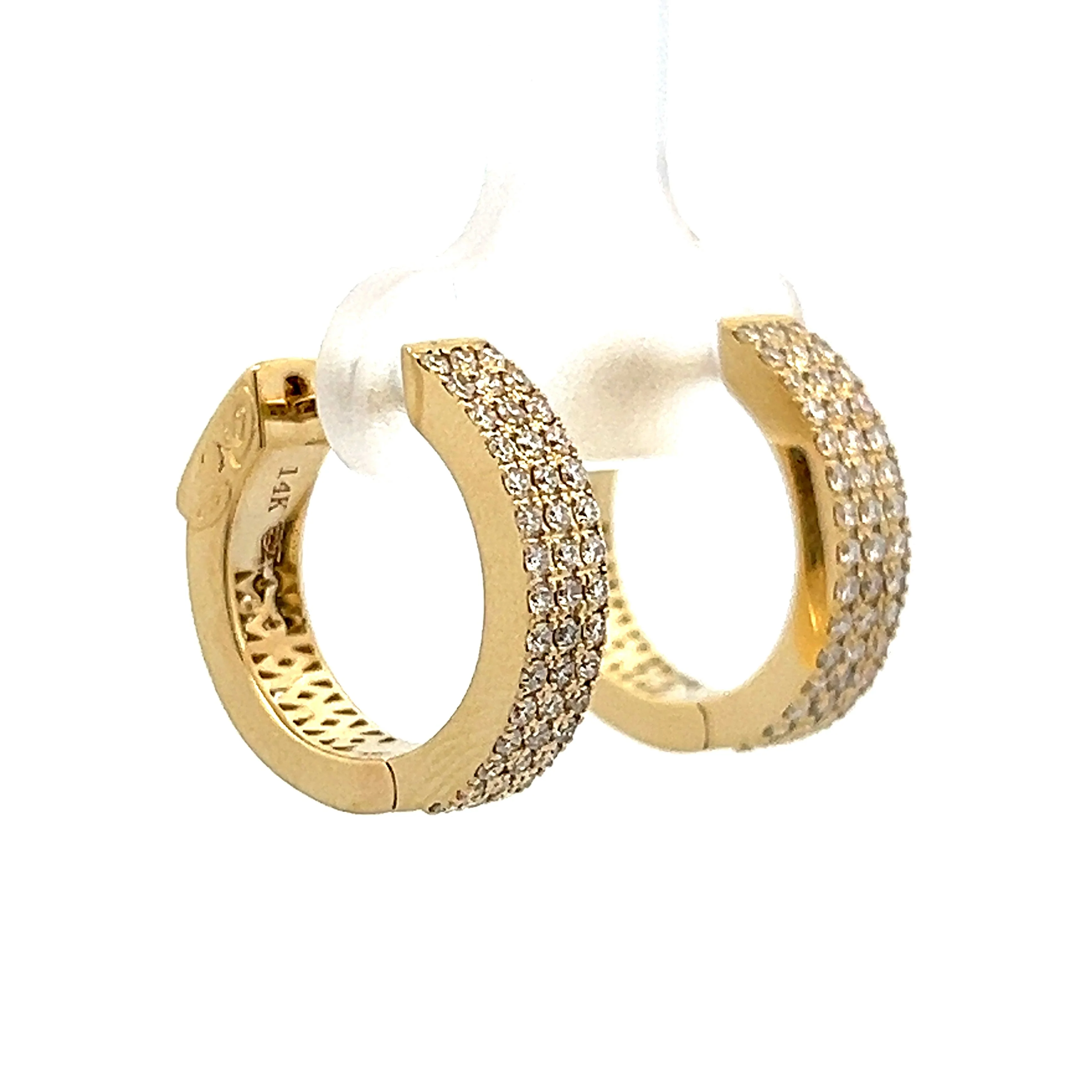 Wide Huggie Hoop Diamond Earrings in 14k Yellow Gold - Image 3