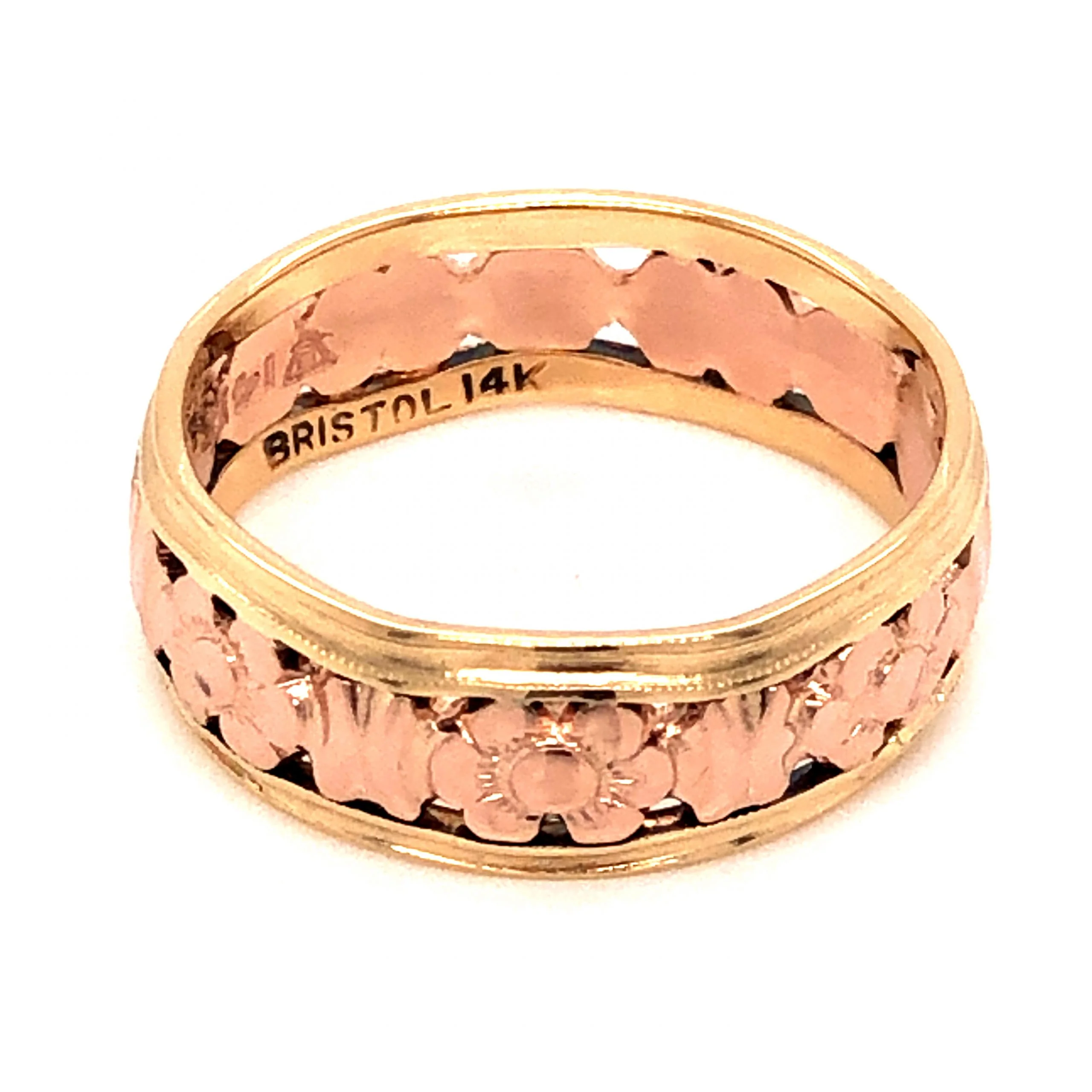 Wide Mid-Century Wedding Band in 14k Yellow and Rose Gold - Image 3