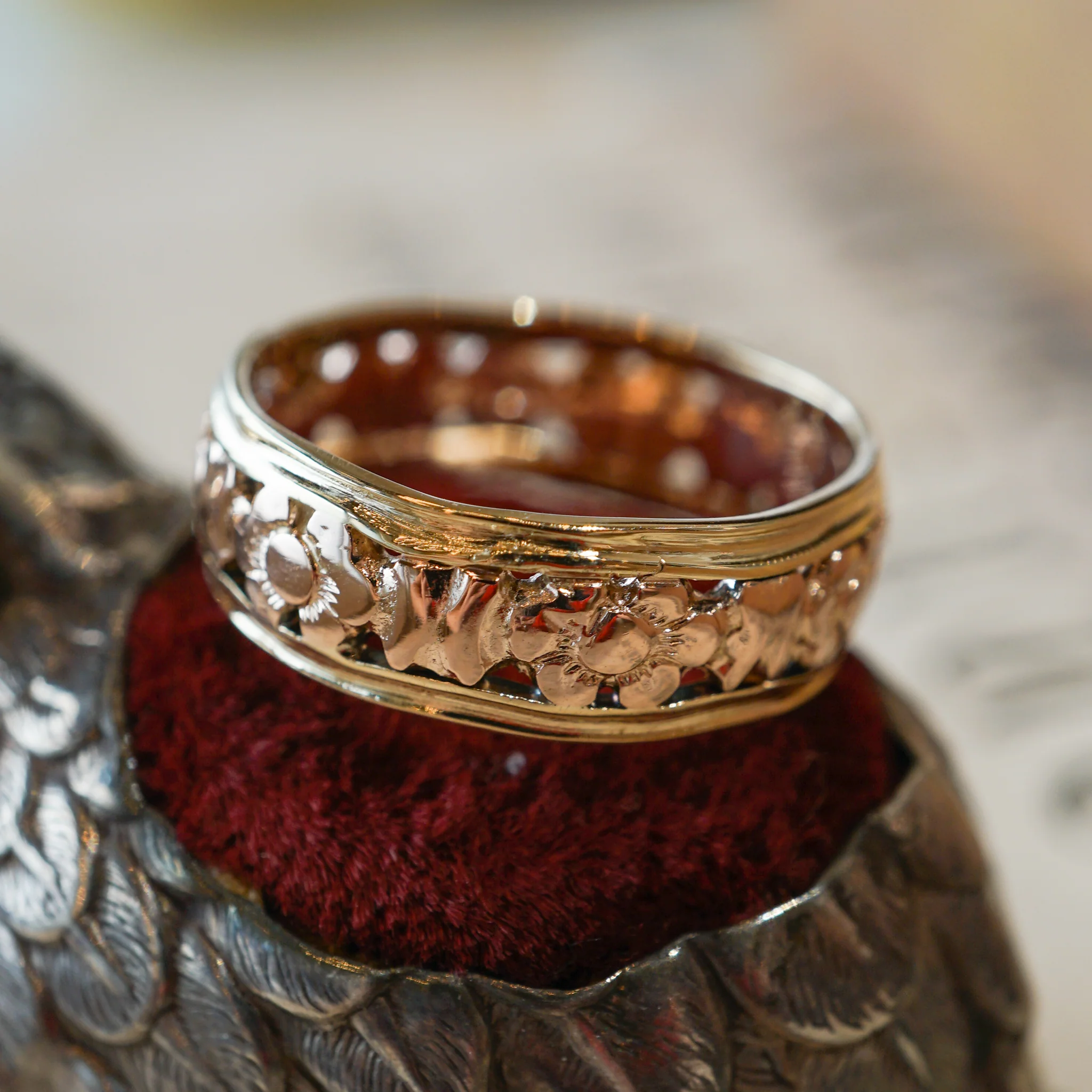 Wide Mid-Century Wedding Band in 14k Yellow and Rose Gold - Image 5
