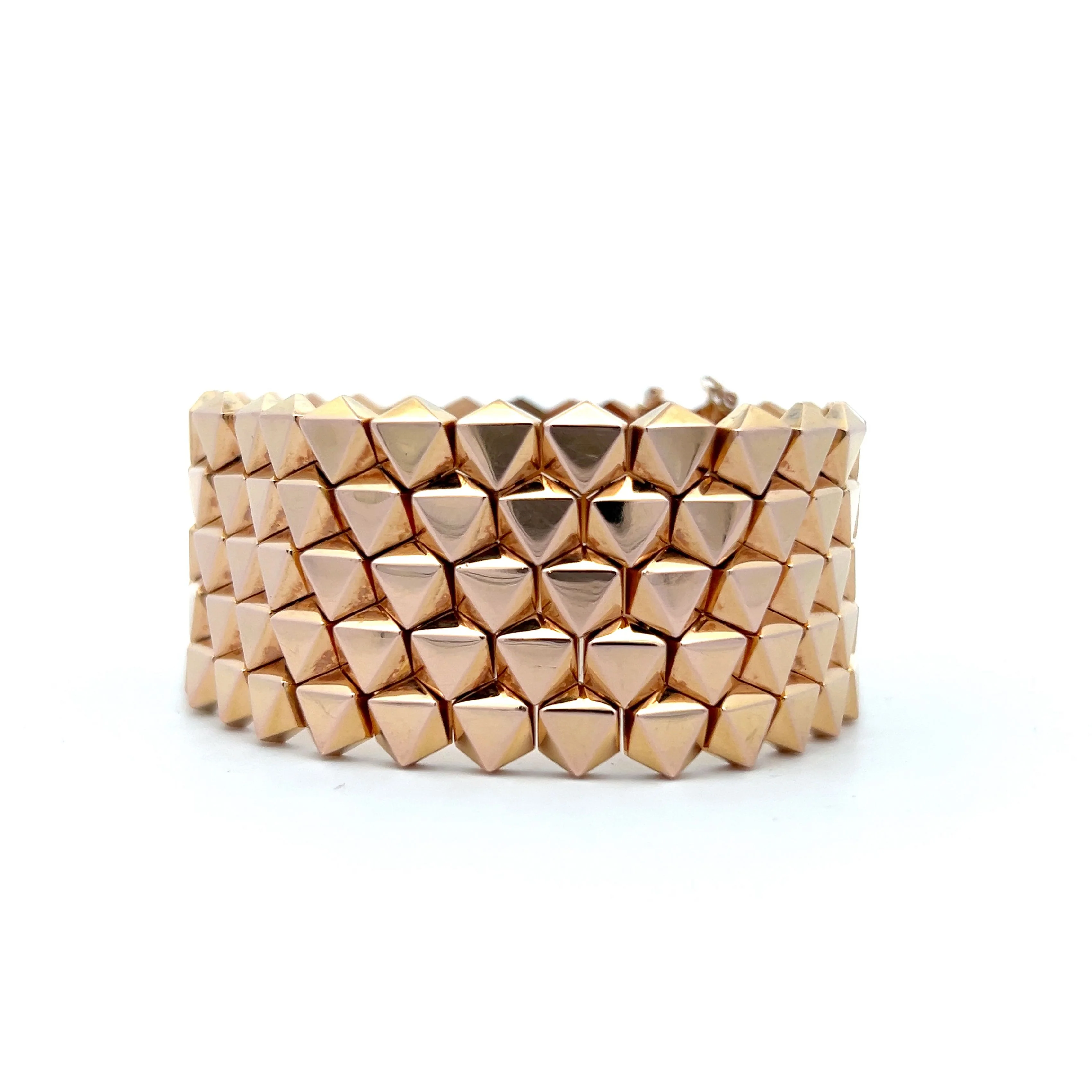 Vintage Wide Textured Studded Bracelet in 14k Rose Gold - Image 2