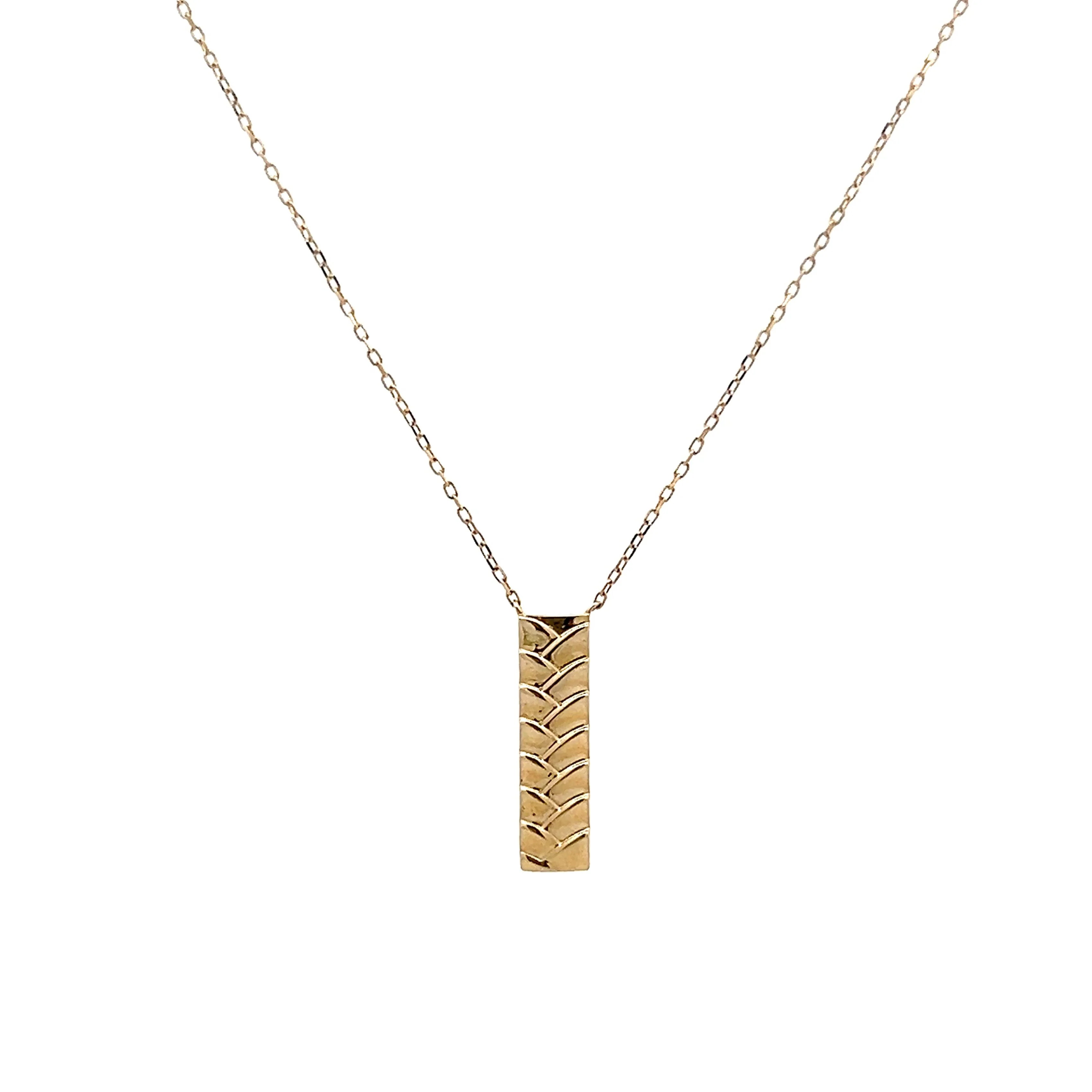 Woven Textured Bar Necklace in 14k Yellow Gold - Image 3