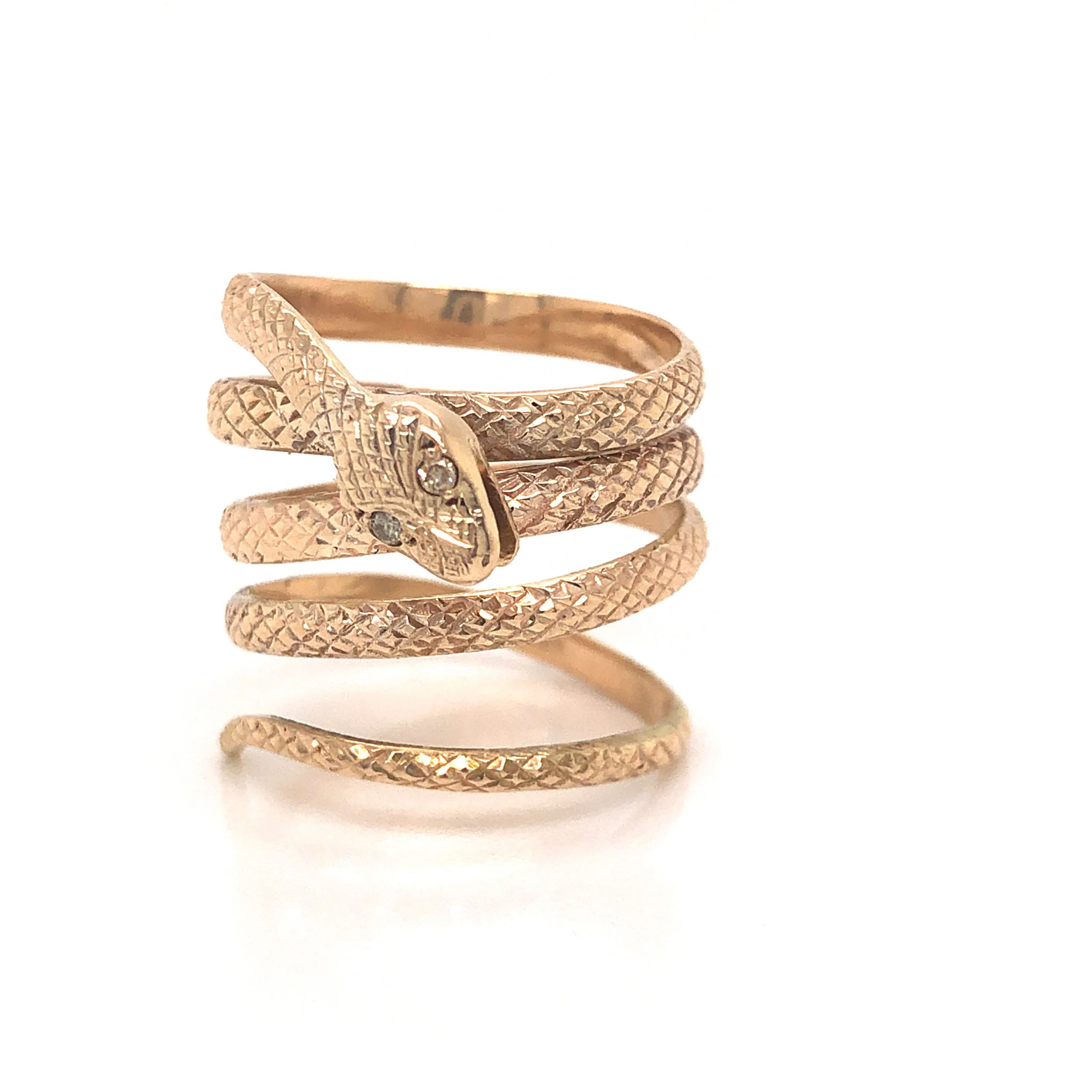 Wrapped Snake Ring w/ Diamonds in 22k Yellow Gold - Image 2