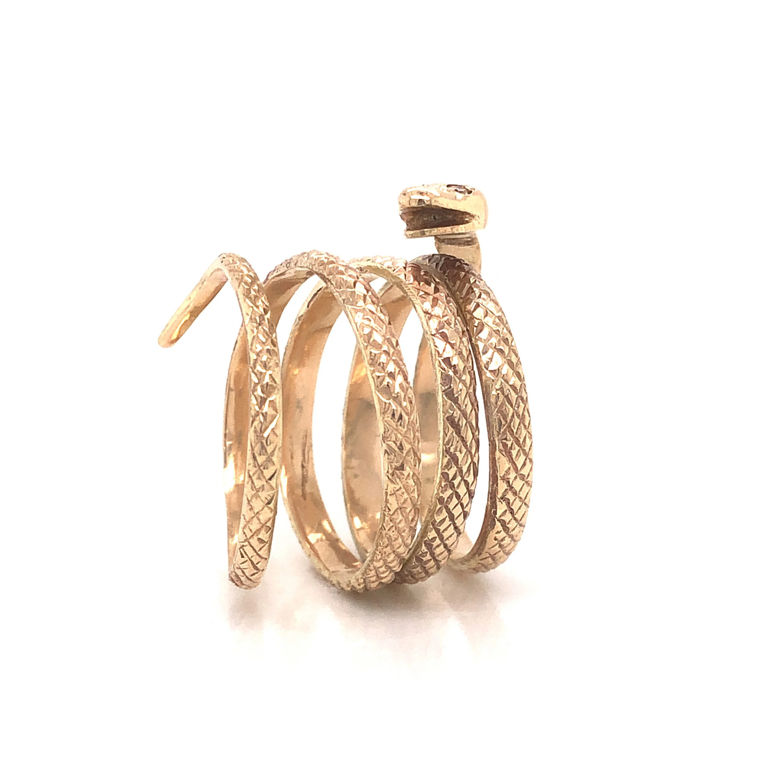Wrapped Snake Ring w/ Diamonds in 22k Yellow Gold - Image 4