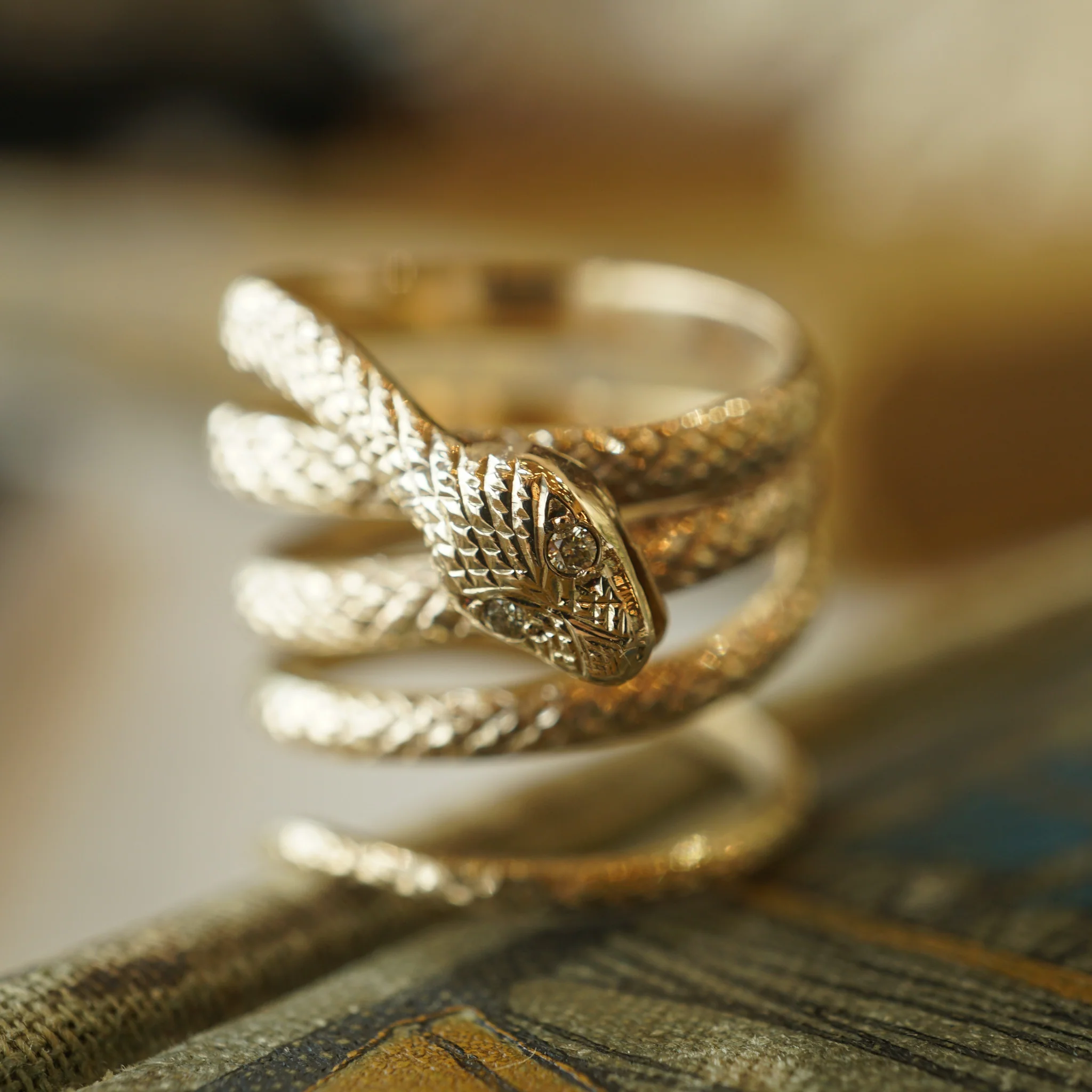 Wrapped Snake Ring w/ Diamonds in 22k Yellow Gold - Image 6