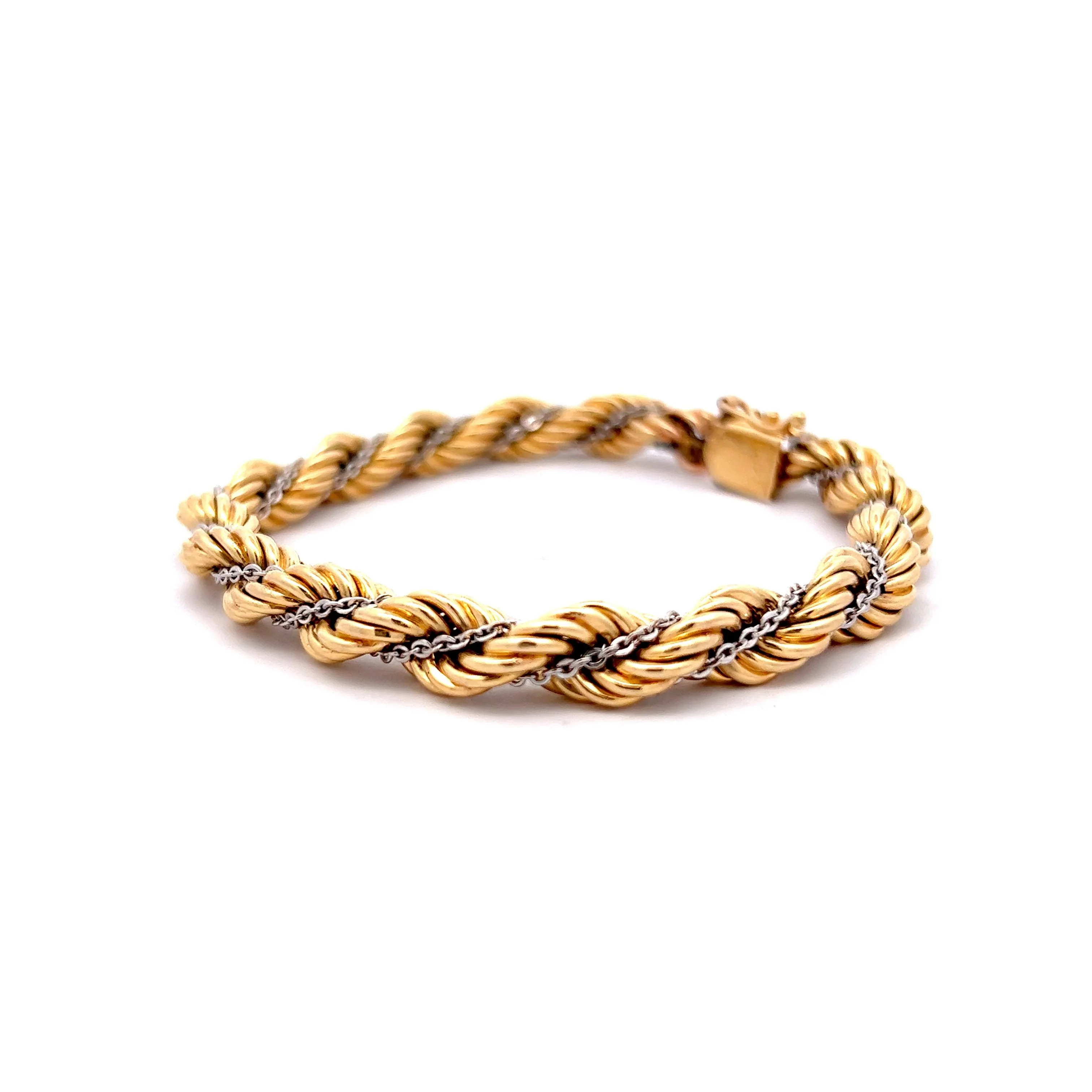 Two-Tone Twisted Rope Bracelet in 14k Yellow & White Gold - Image 2