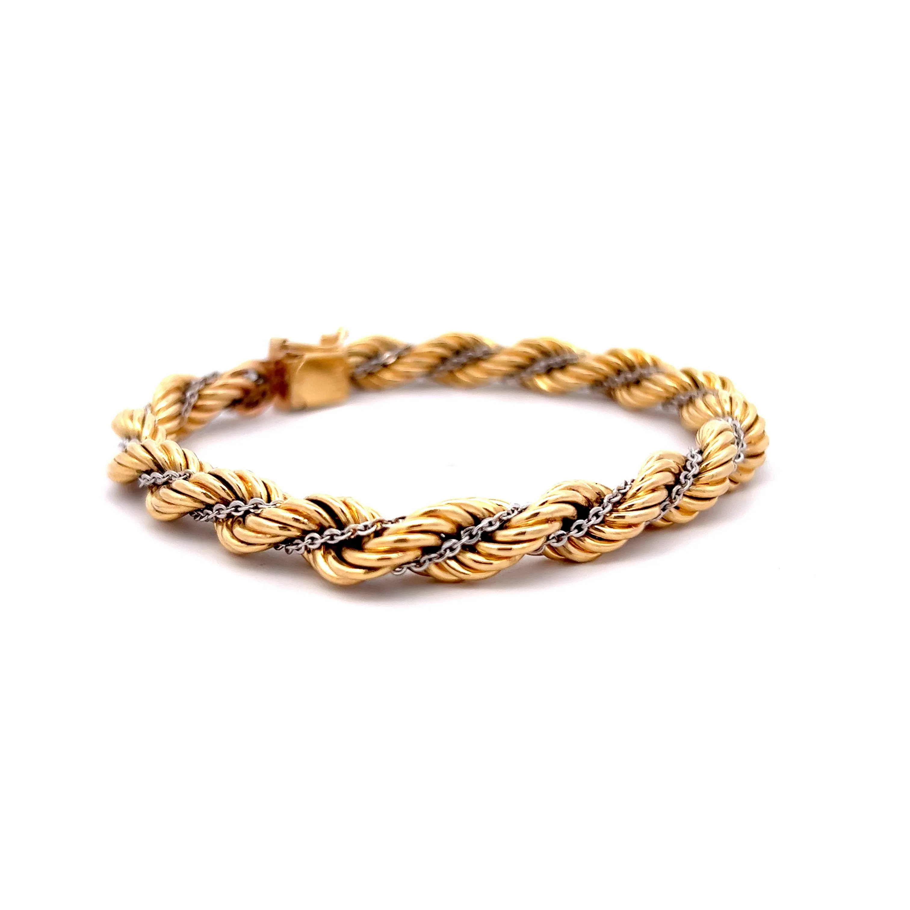 Two-Tone Twisted Rope Bracelet in 14k Yellow & White Gold - Image 3