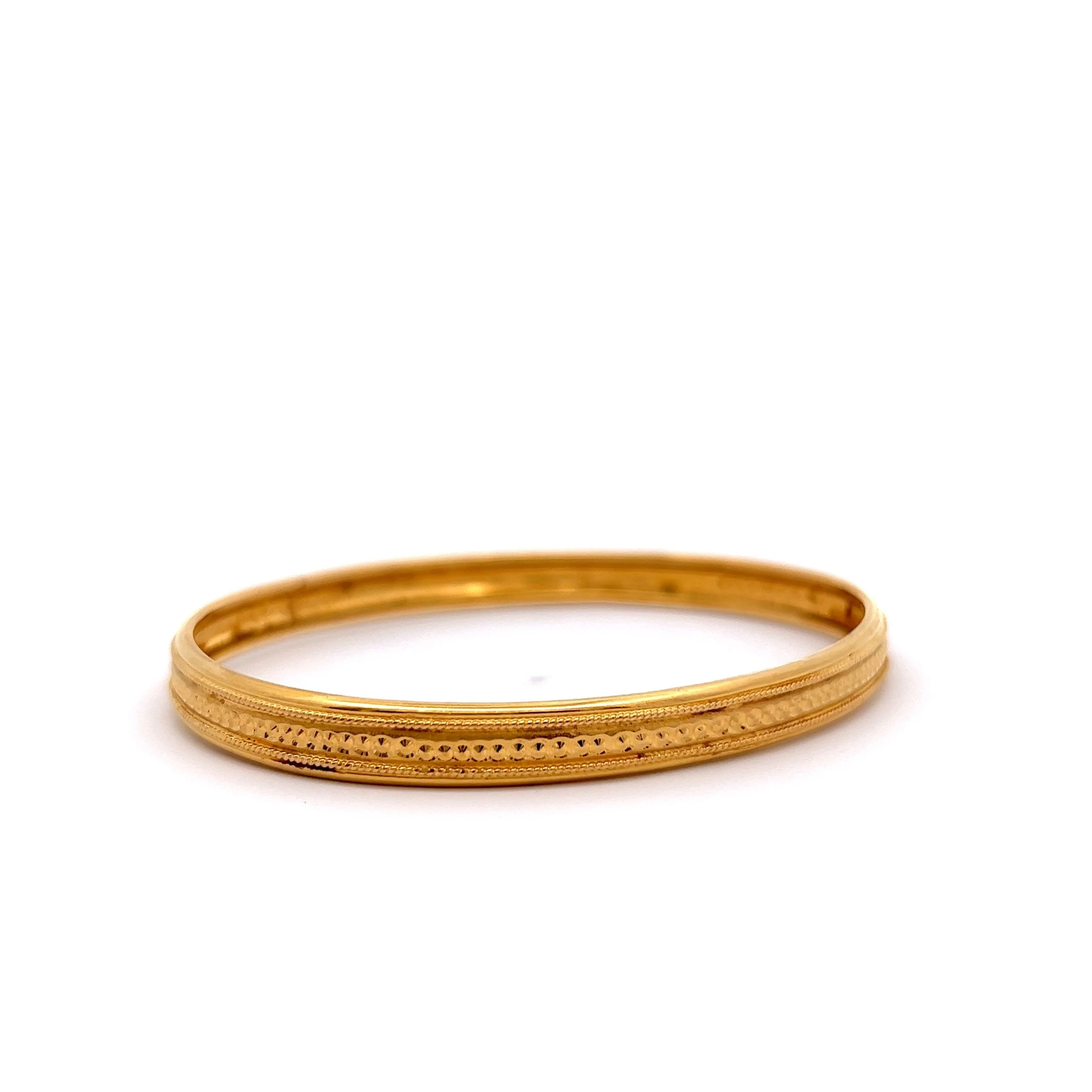 Thin Textured Bangle Bracelet in 22k Yellow Gold - Image 3