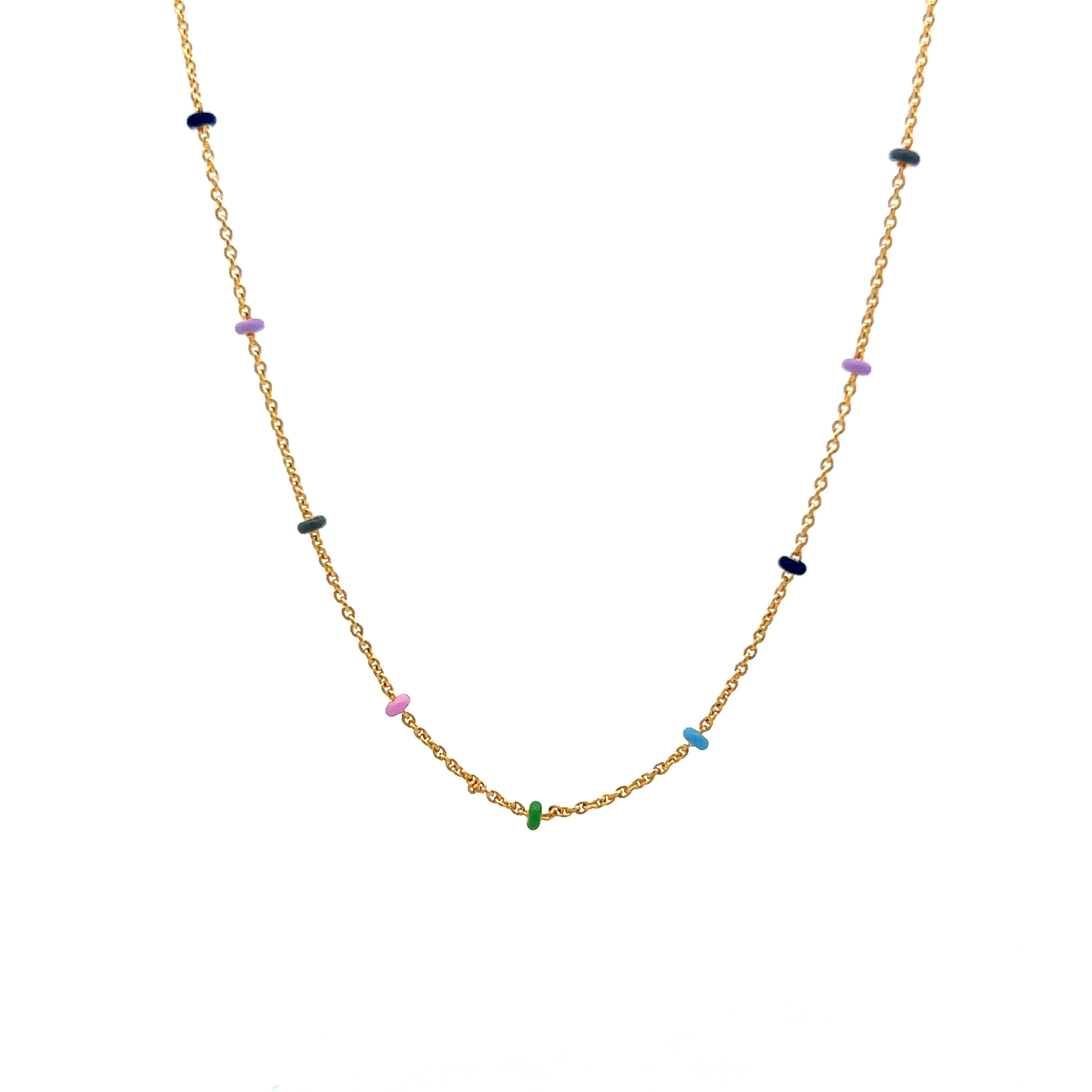 18" Enamel Bead Necklace in 14k Yellow Gold