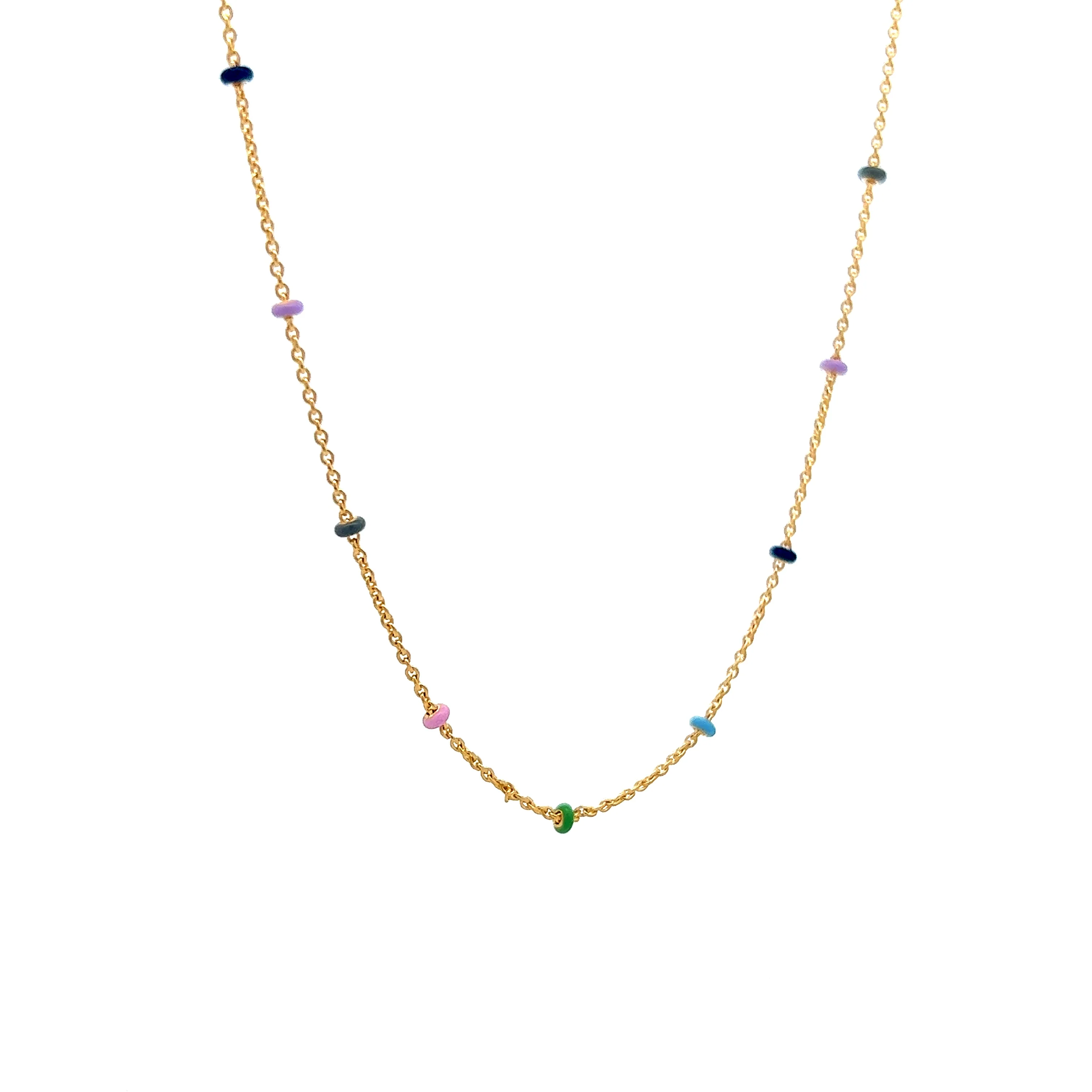 18" Enamel Bead Necklace in 14k Yellow Gold - Image 3