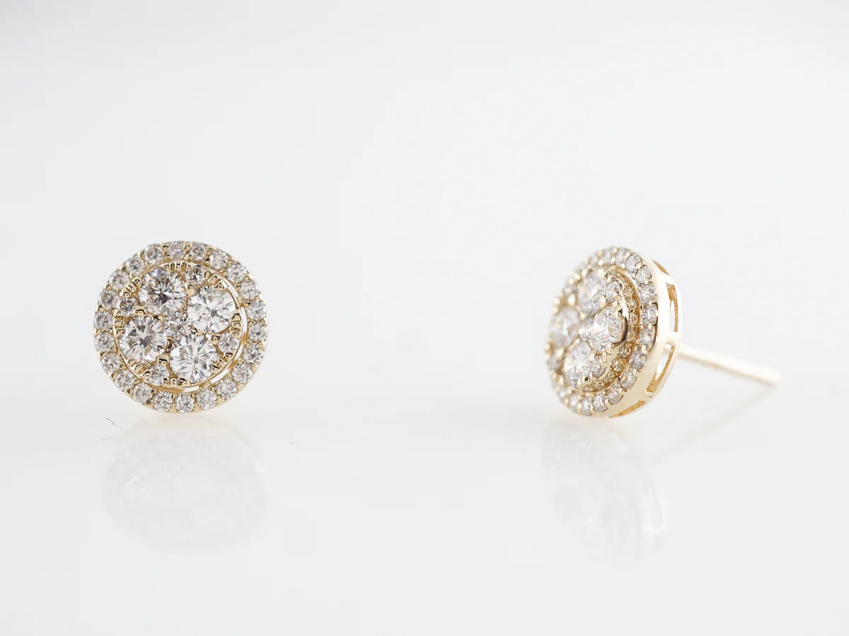Yellow Gold Cluster Earrings w/ Diamonds - Image 2