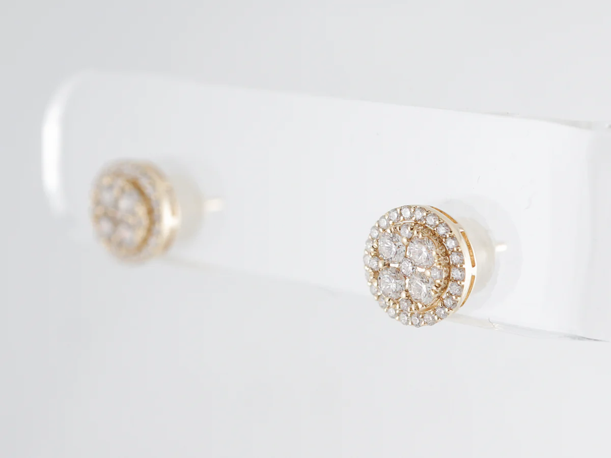 Yellow Gold Cluster Earrings w/ Diamonds - Image 3