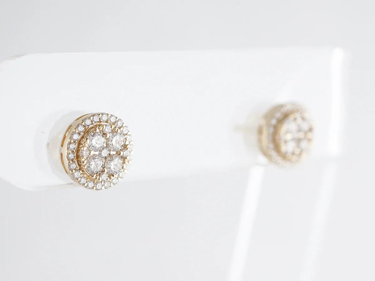 Yellow Gold Cluster Earrings w/ Diamonds - Image 4