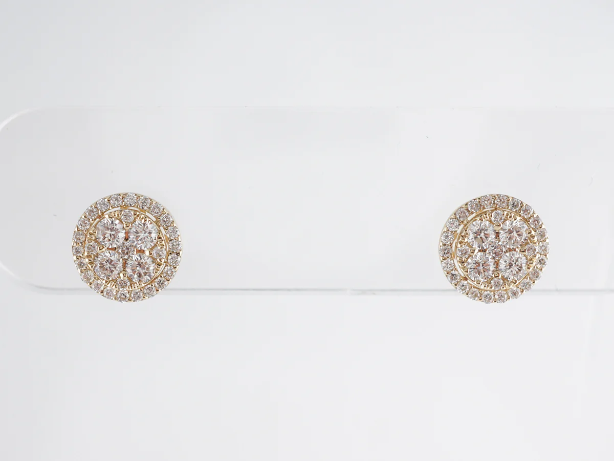 Yellow Gold Cluster Earrings w/ Diamonds - Image 5