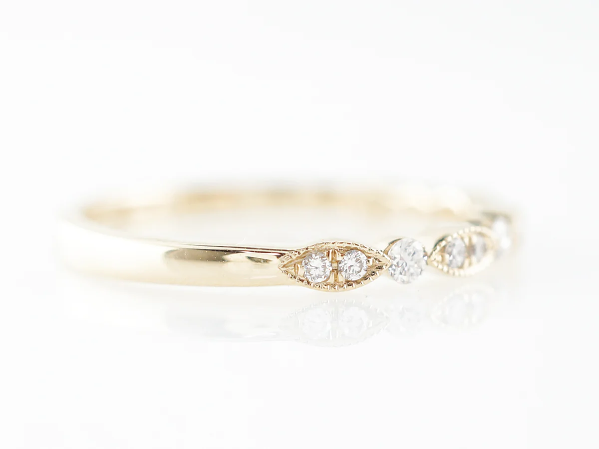 Yellow Gold Diamond Milgrain Wedding Band in 14k - Image 3