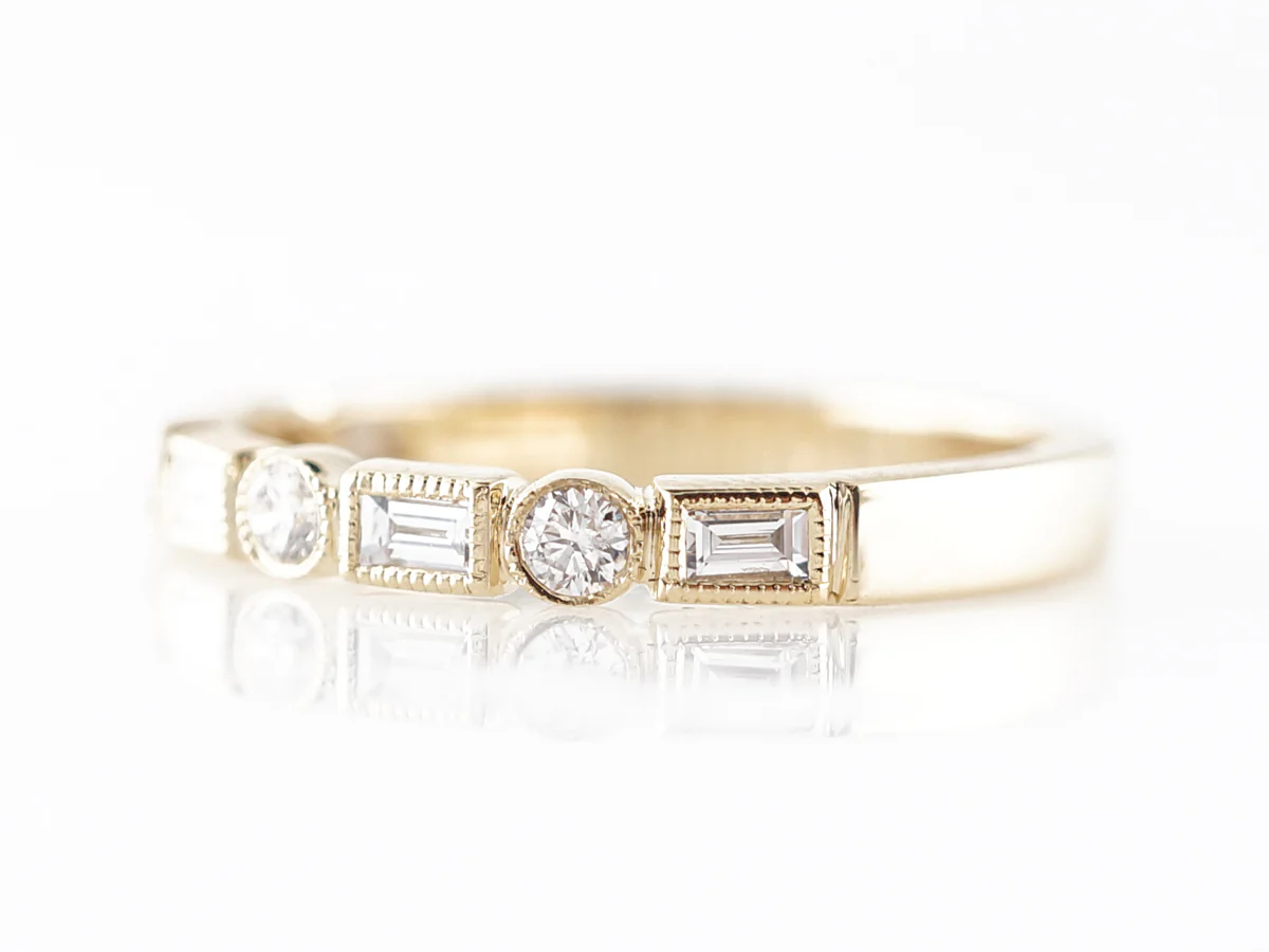 Yellow Gold Diamond Milgrain Wedding Band in 14k - Image 2