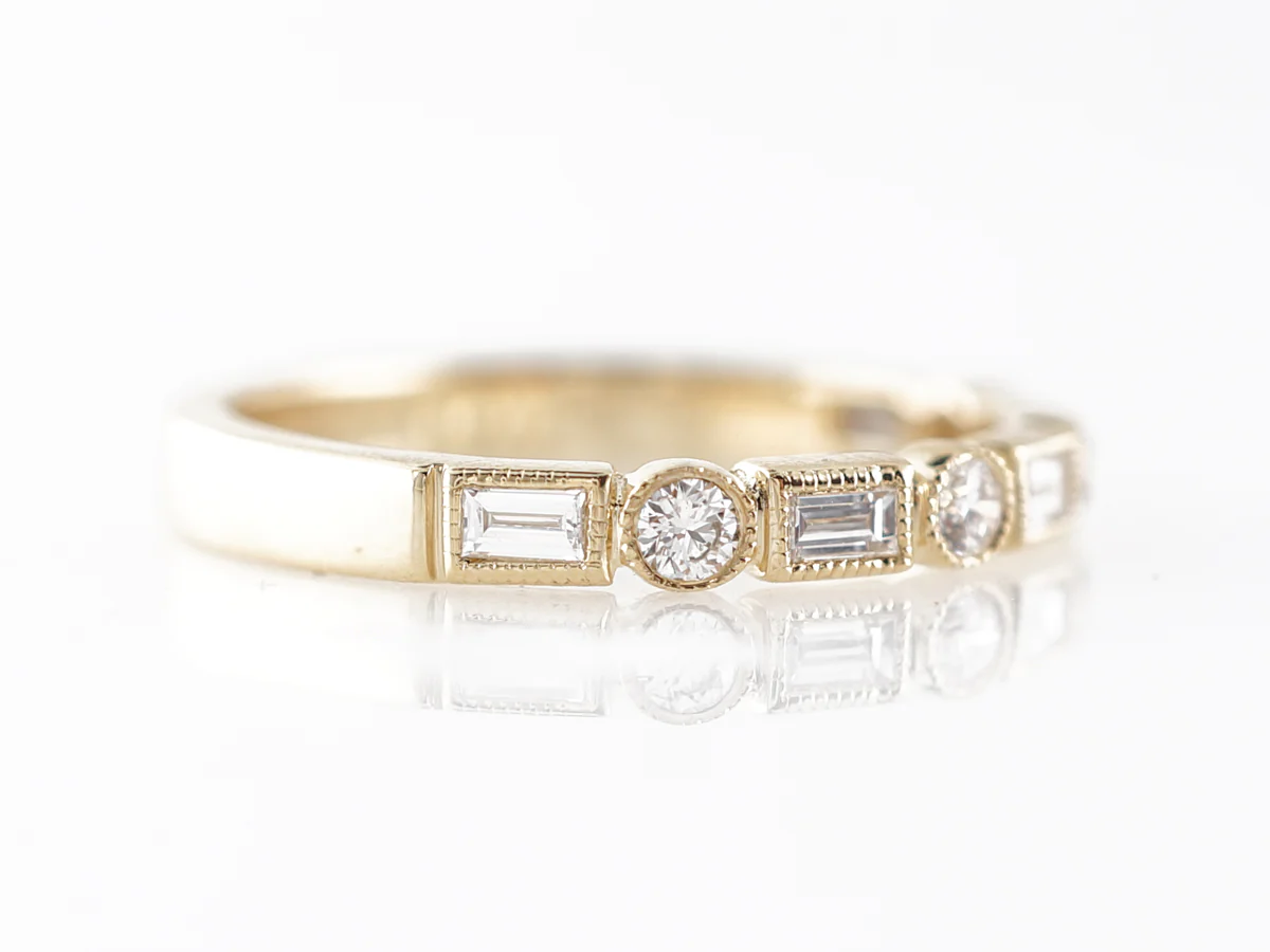 Yellow Gold Diamond Milgrain Wedding Band in 14k - Image 3