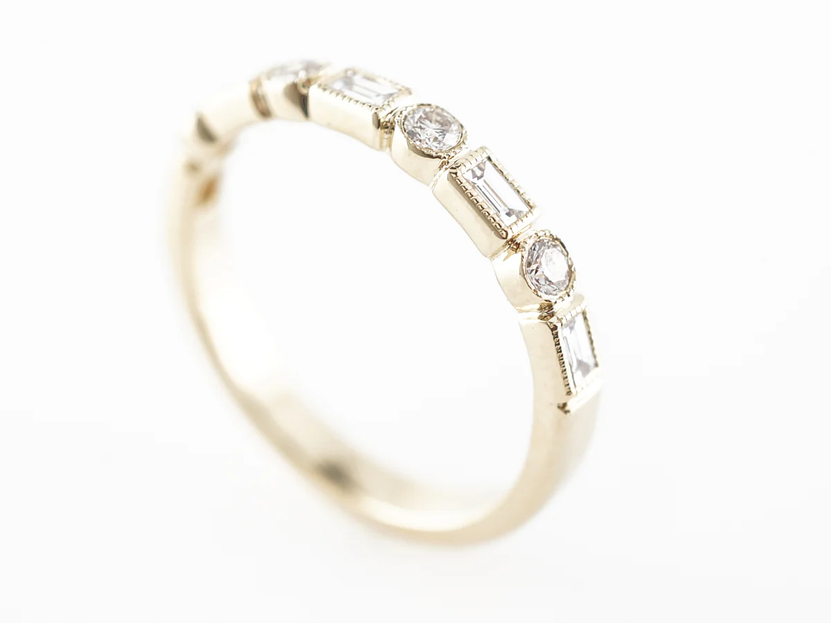 Yellow Gold Diamond Milgrain Wedding Band in 14k - Image 5