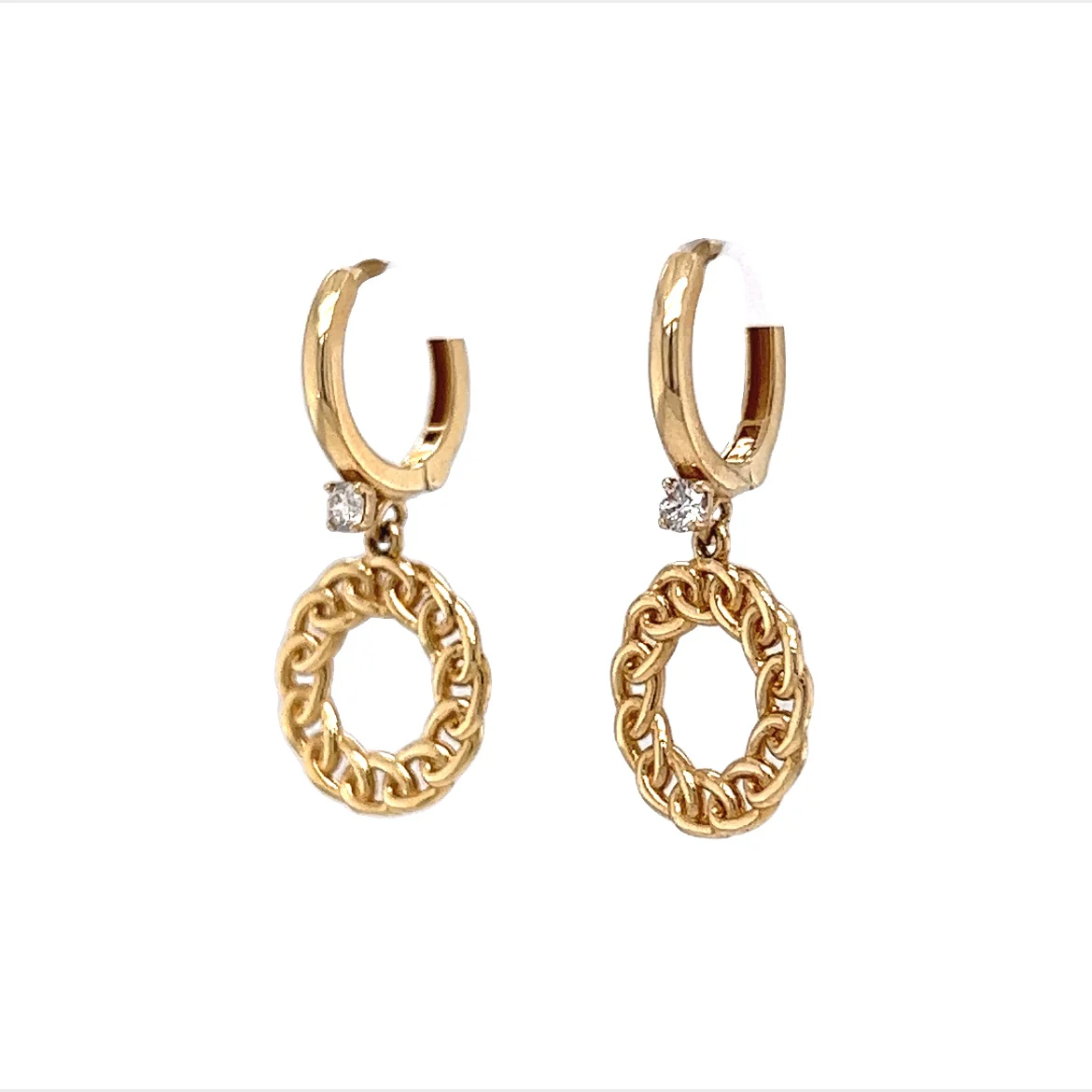 Yellow Gold Hoop Earrings w/ Diamonds - Image 2