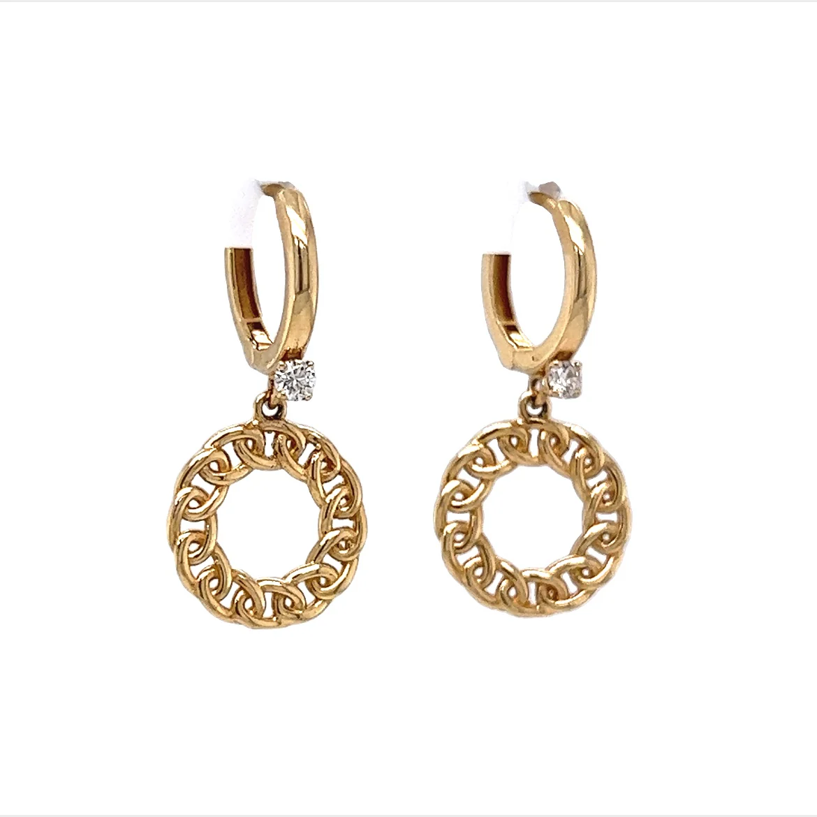 Yellow Gold Hoop Earrings w/ Diamonds - Image 3