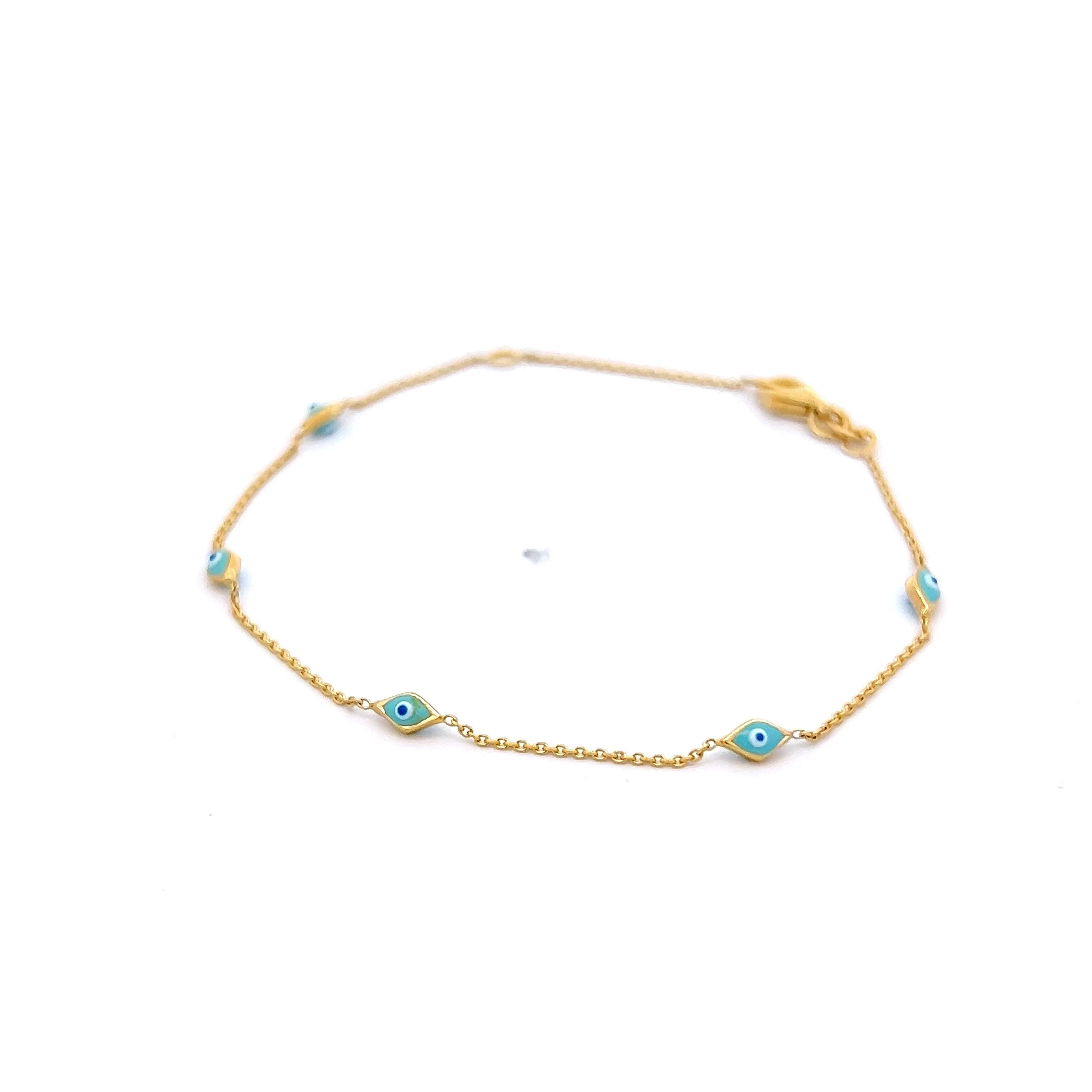 Evil Eye Turquoise Bracelet in 14k Yellow Gold - Image 2