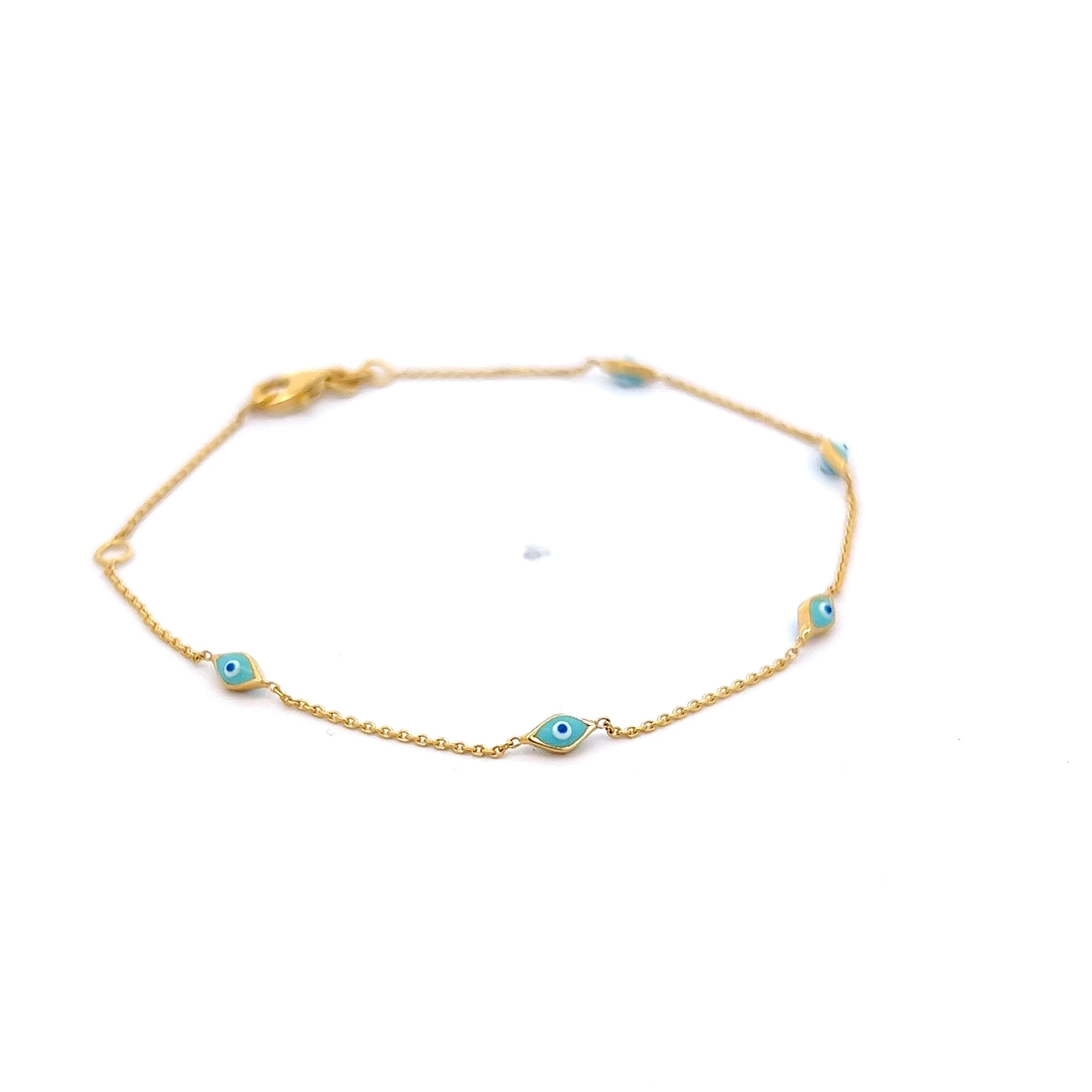 Evil Eye Turquoise Bracelet in 14k Yellow Gold - Image 3