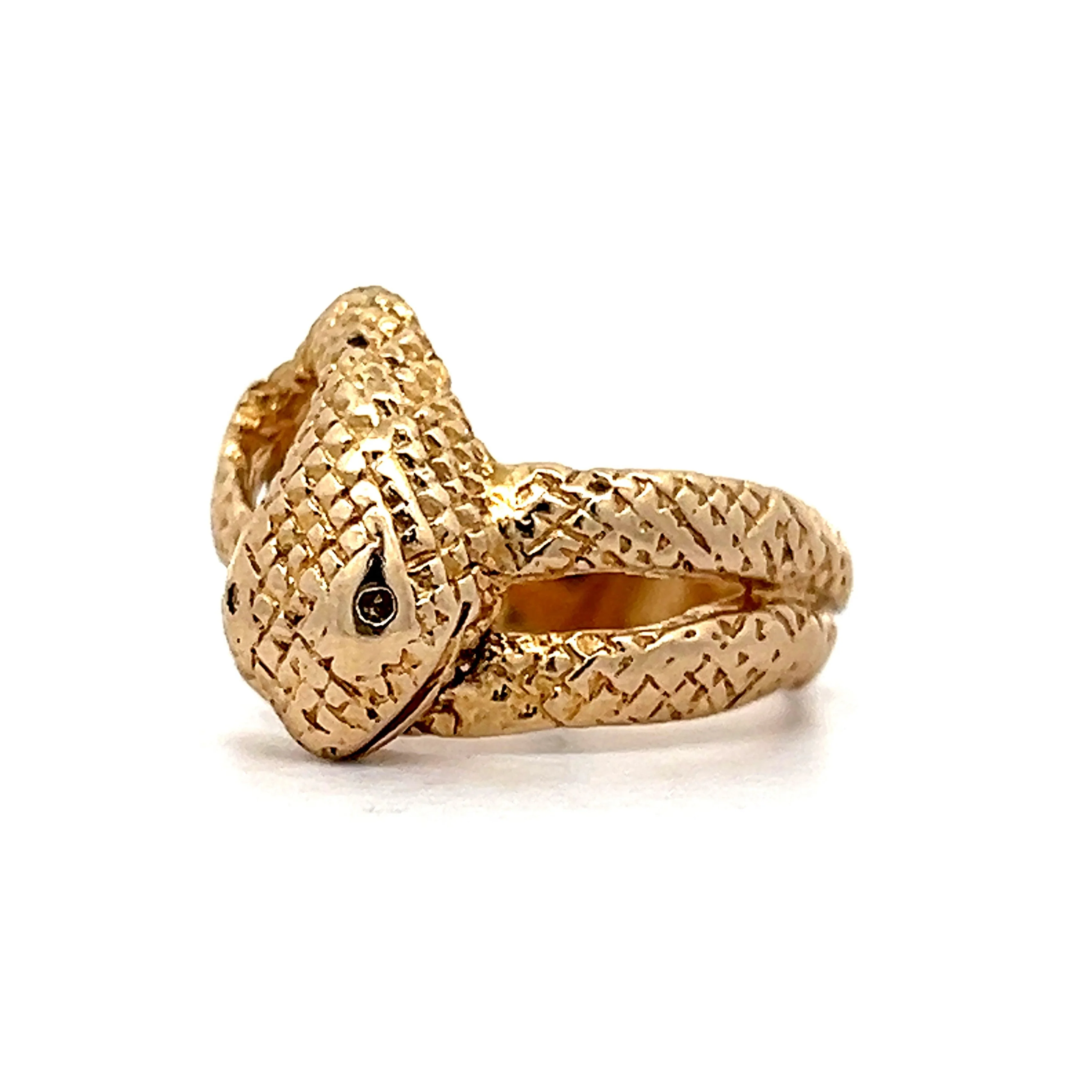 Vintage Mid-Century 14k Textured Yellow Gold Snake Ring - Image 2