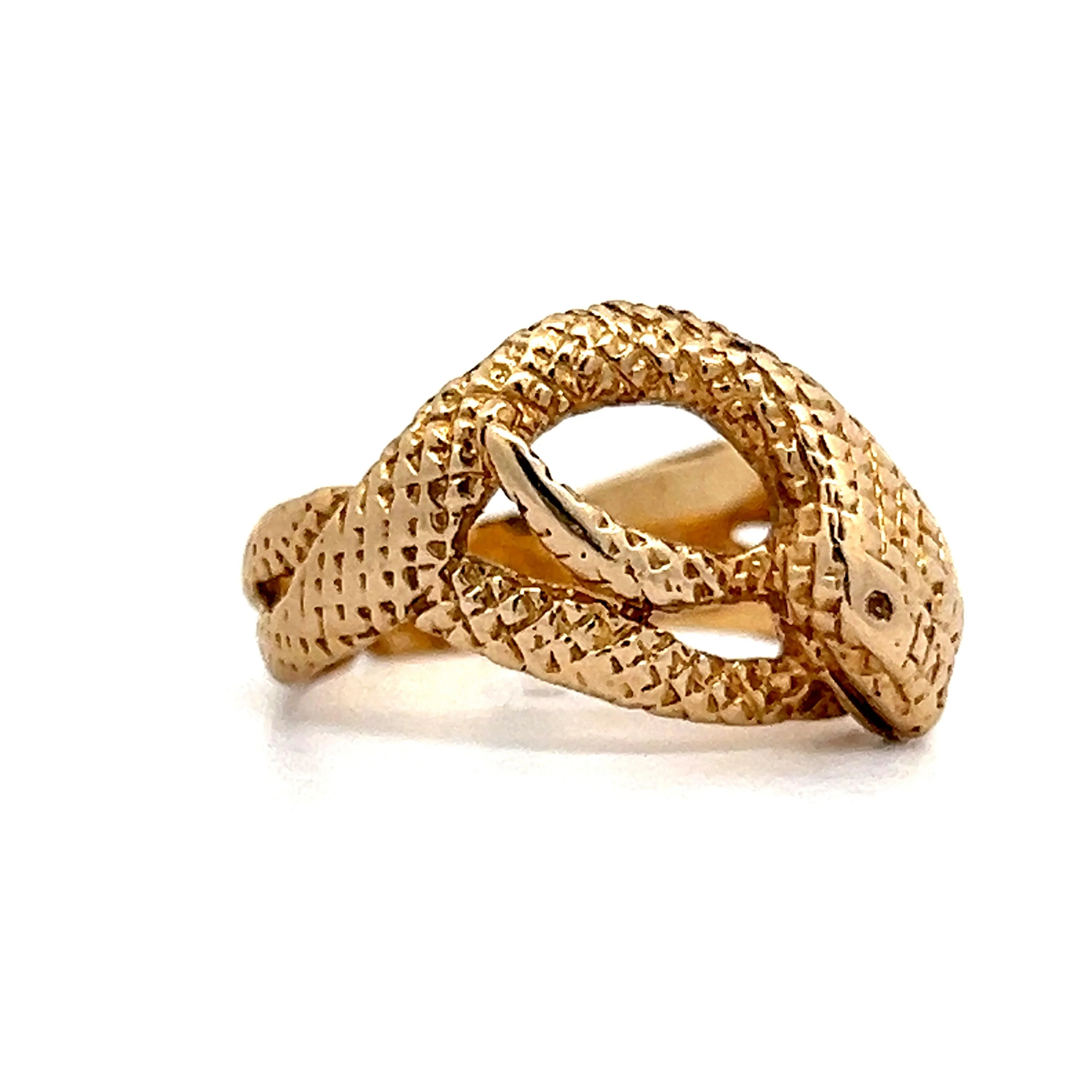 Vintage Mid-Century 14k Textured Yellow Gold Snake Ring - Image 3