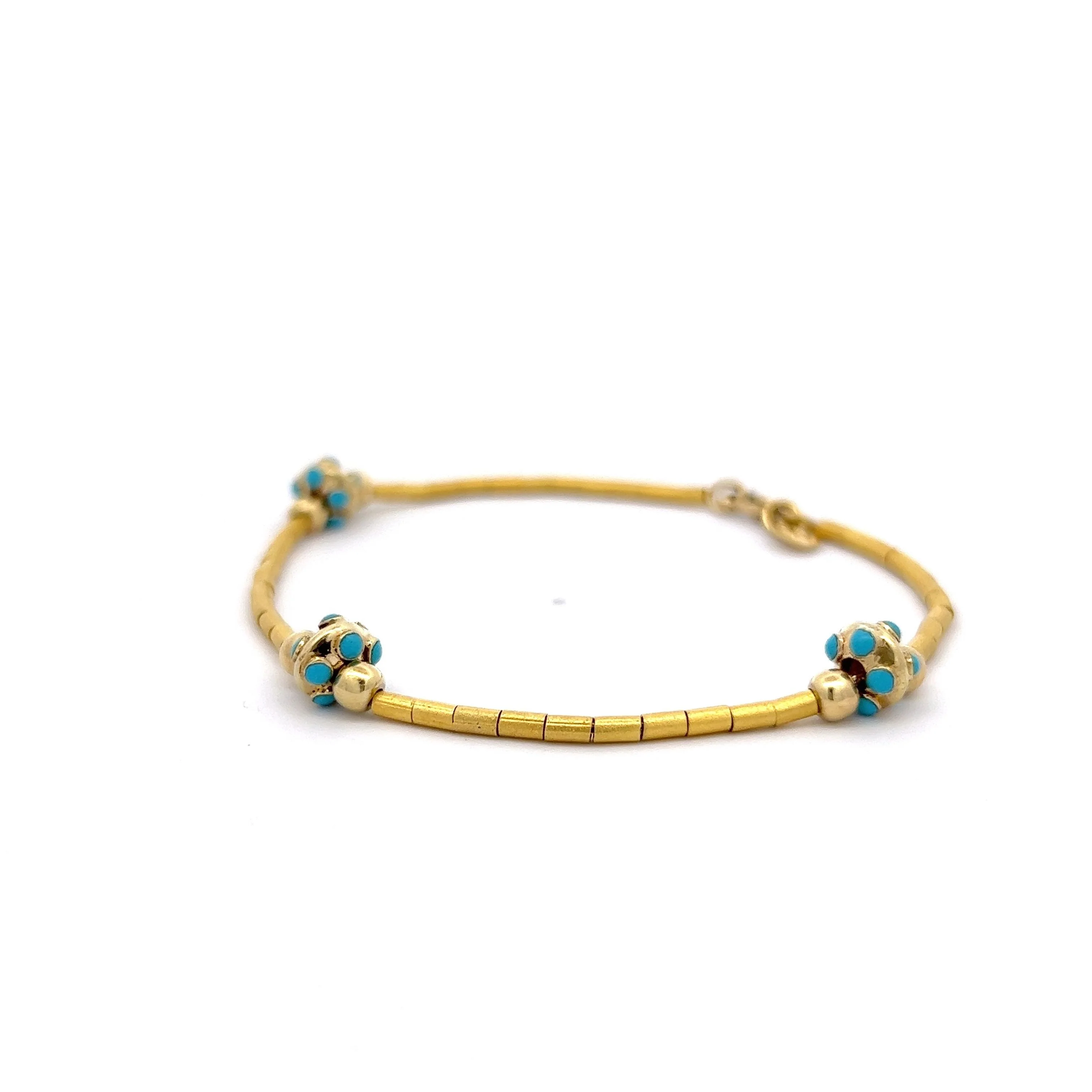 Blue Enamel Link Bracelet in 14k Yellow Gold - Image 2