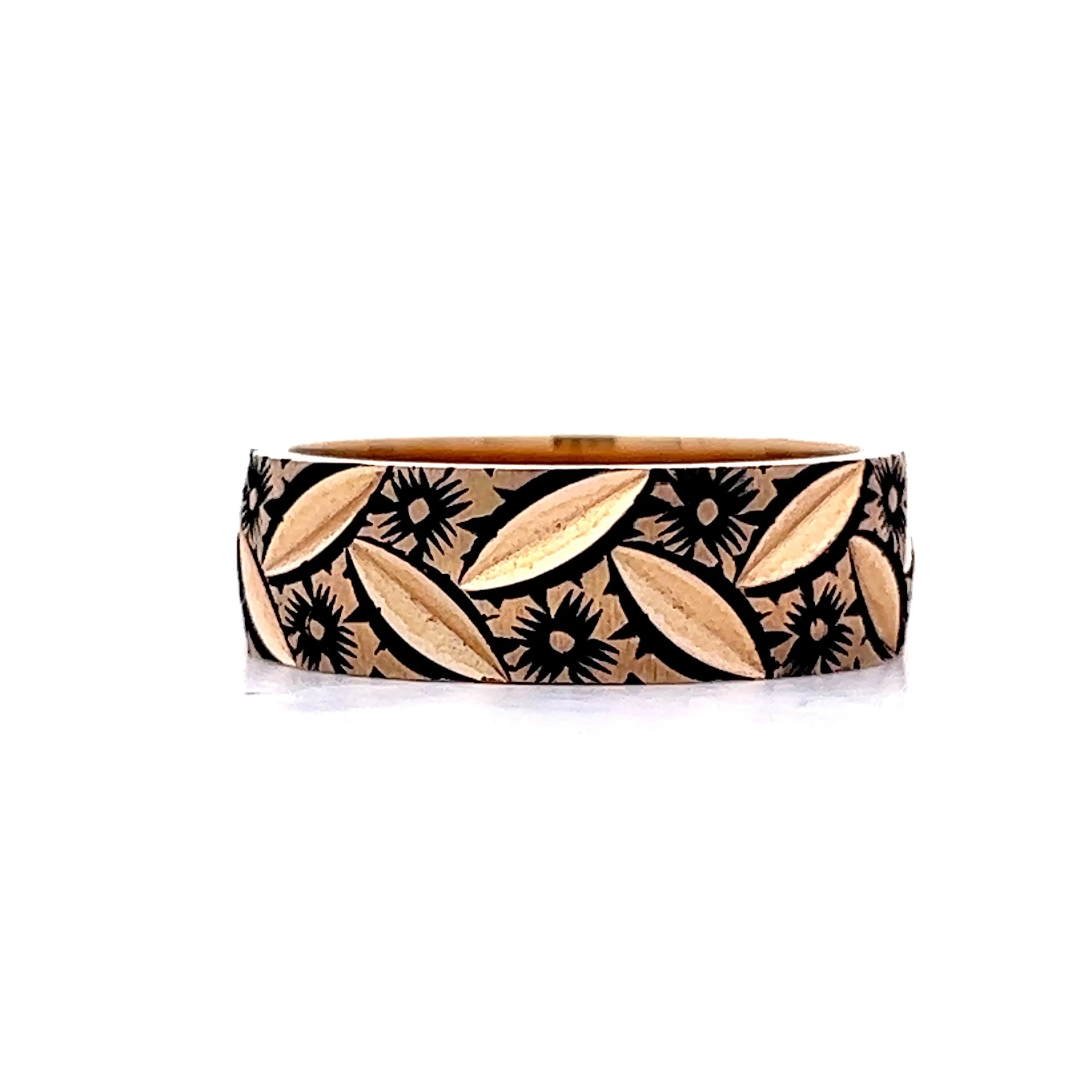Vintage 1950's Black Enamel Floral Band in 14k Yellow Gold - Image 2